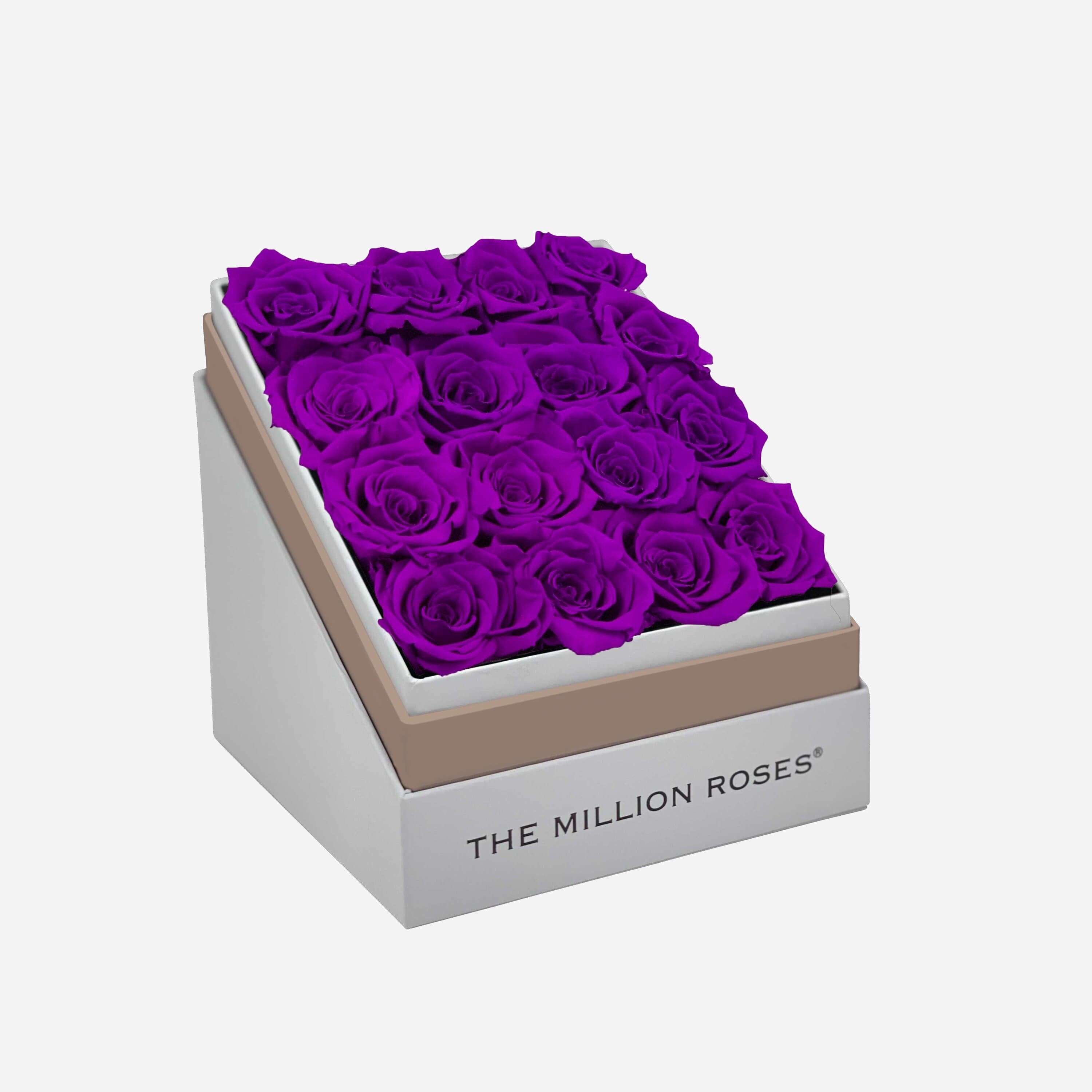 Square White Box | Bright Purple Roses - The Million Roses