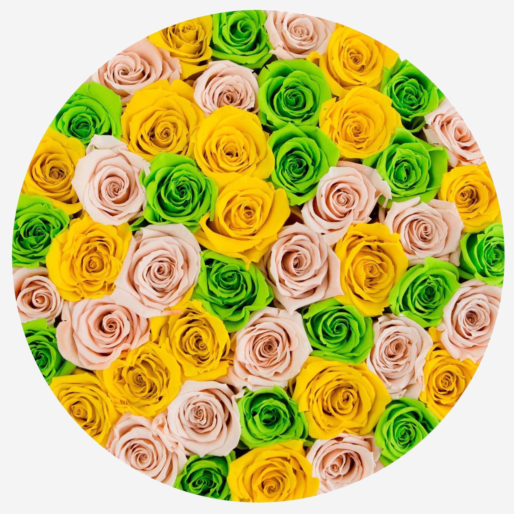 Boîte Suprême Blanche | Roses jaunes, pêche et vertes