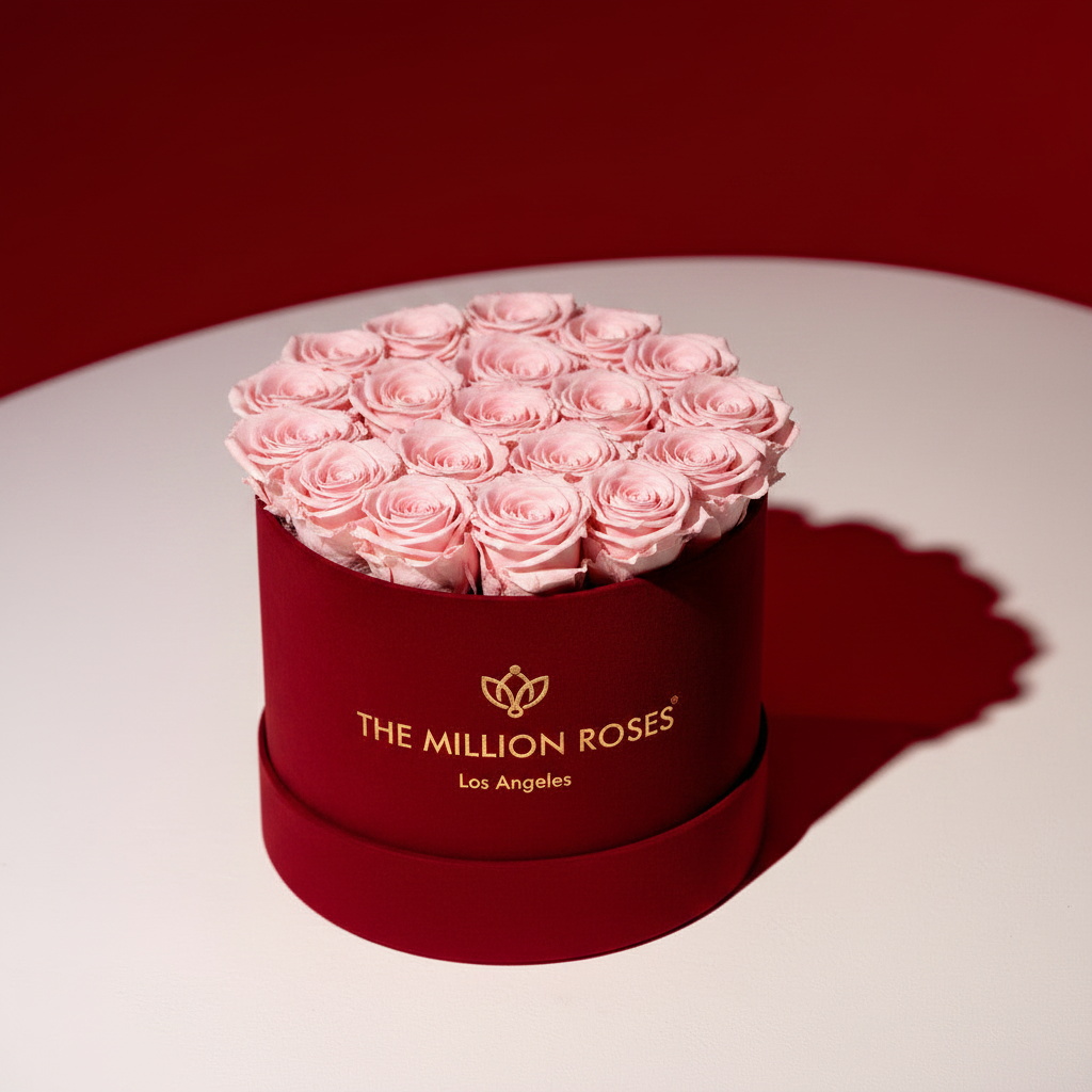 Classic Bordeaux Suede Box | Light Pink Roses