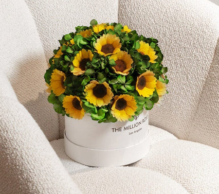 Classic White Box | Green Hydrangeas & Sunflowers