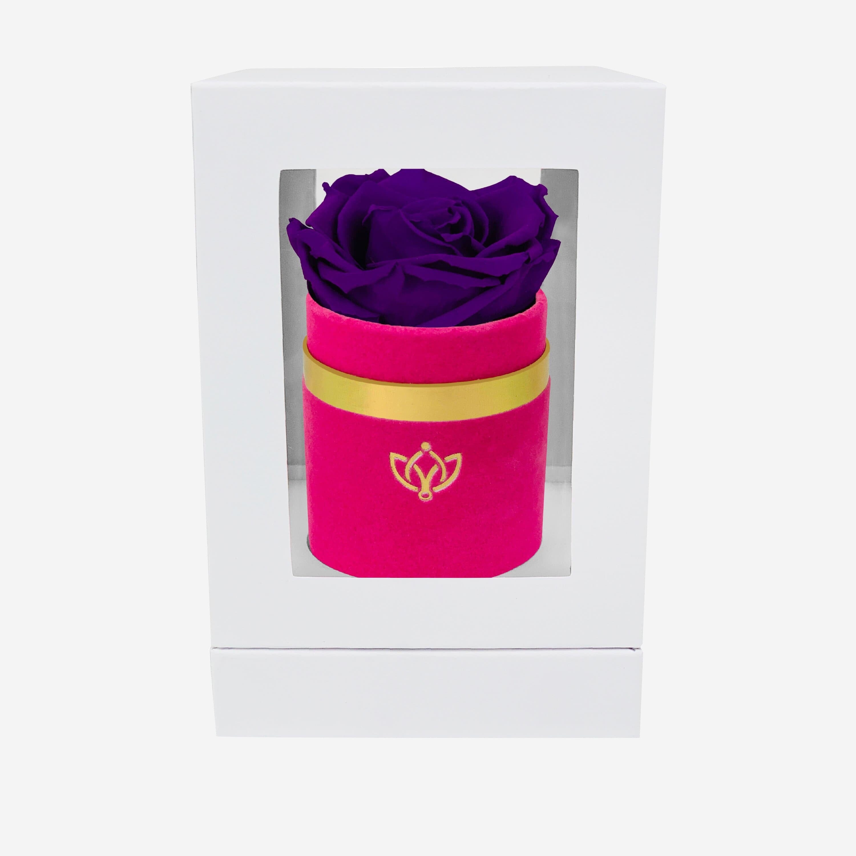 Single Hot Pink Suede Box | Bright Purple Rose - The Million Roses
