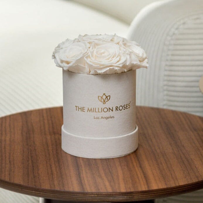 Boîte en daim beige basique | Roses blanches