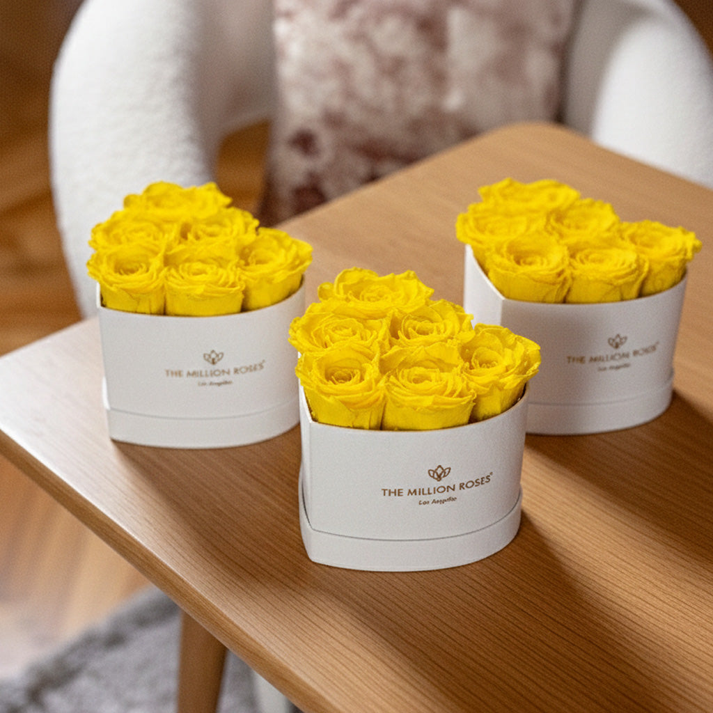 The Galentine's Bundle: Baby Heart White Box | Yellow Roses (Set of 3)