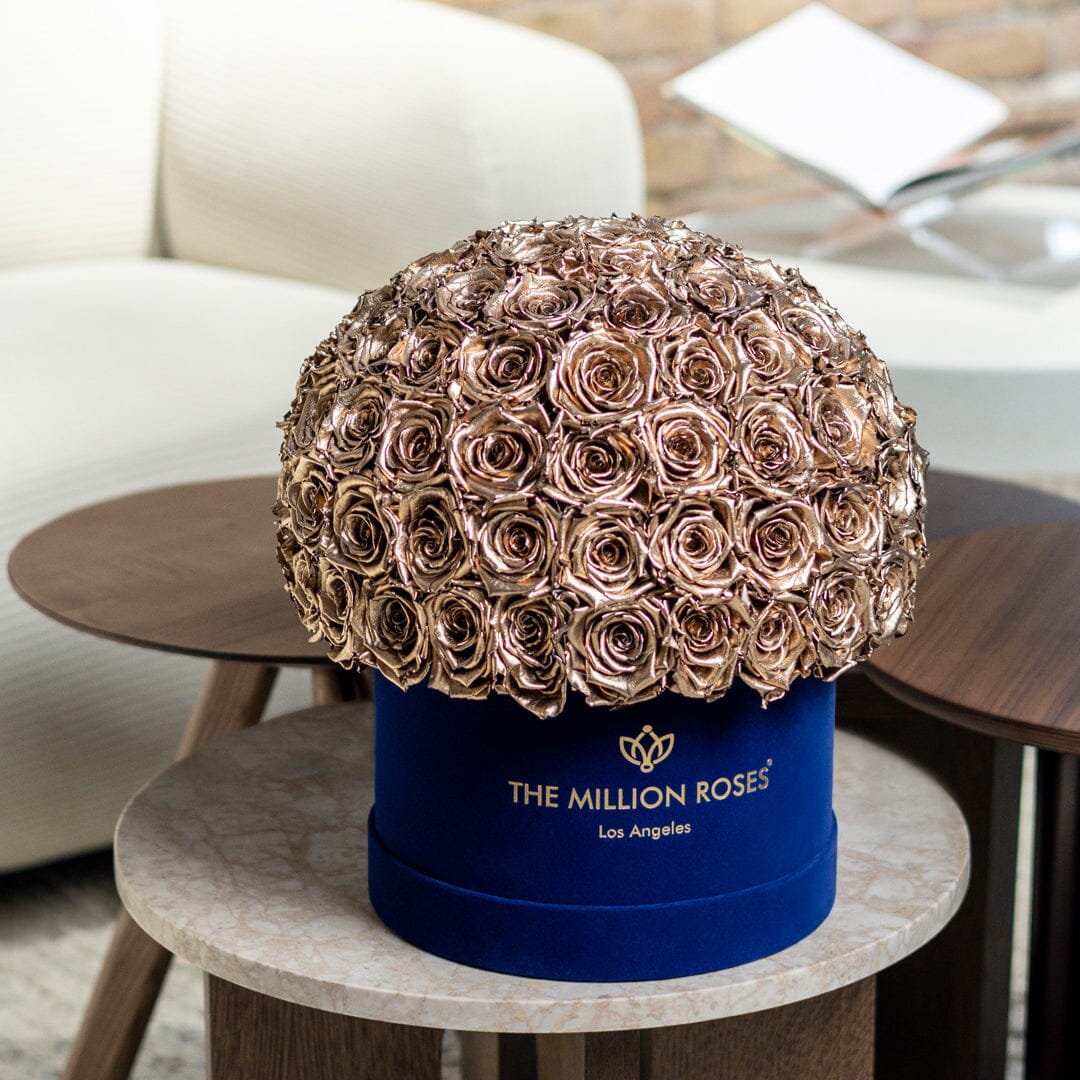 Cutie Superdome din piele de căprioară albastră regală | Trandafiri aurii