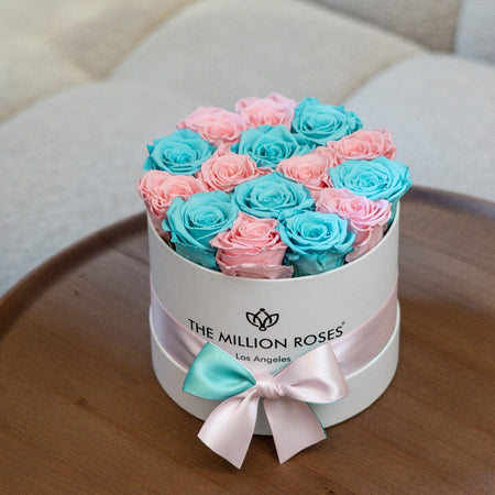 Classic White Box | Turquoise & Light Pink Roses
