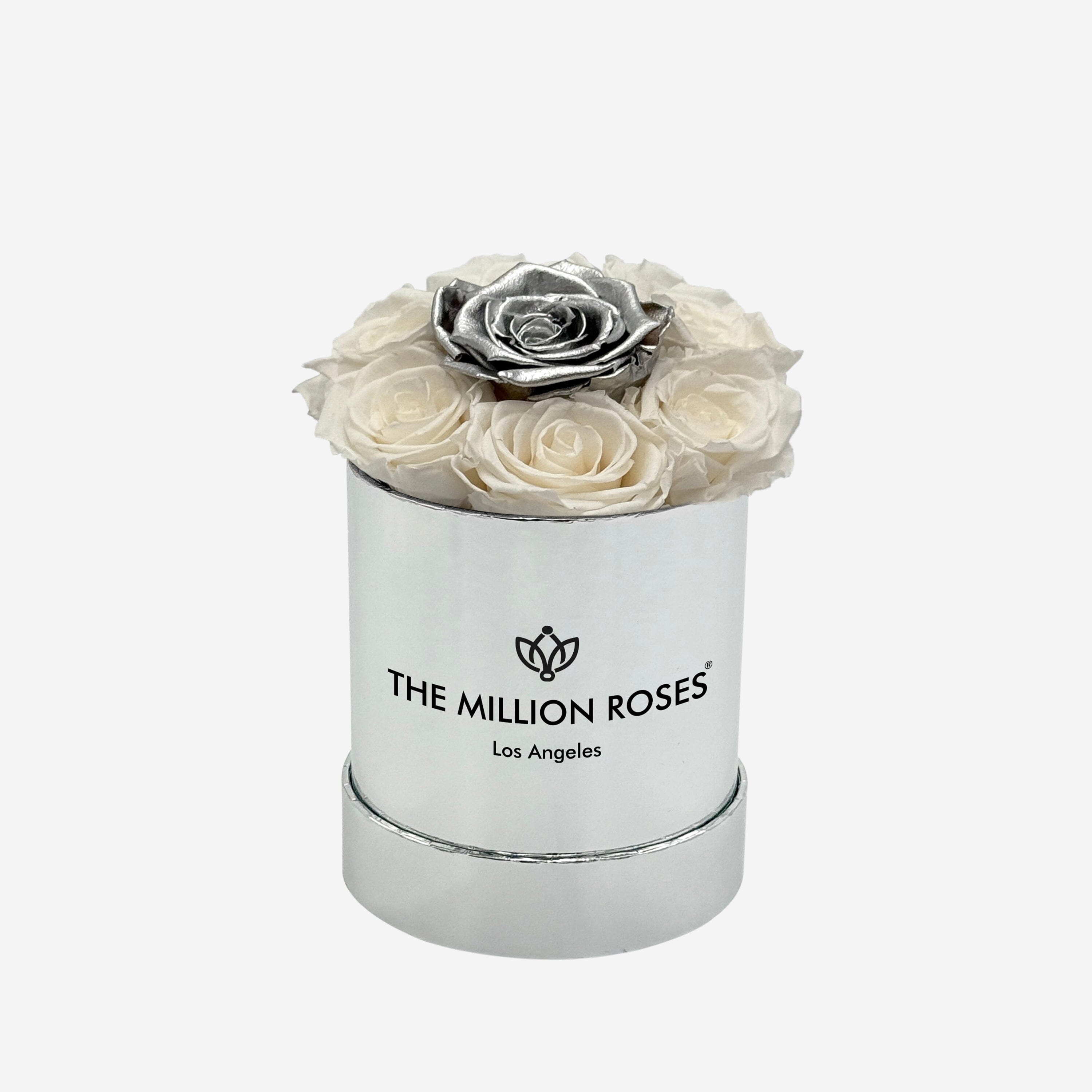 Scatola Base Specchio Argento | Rose bianche e argento