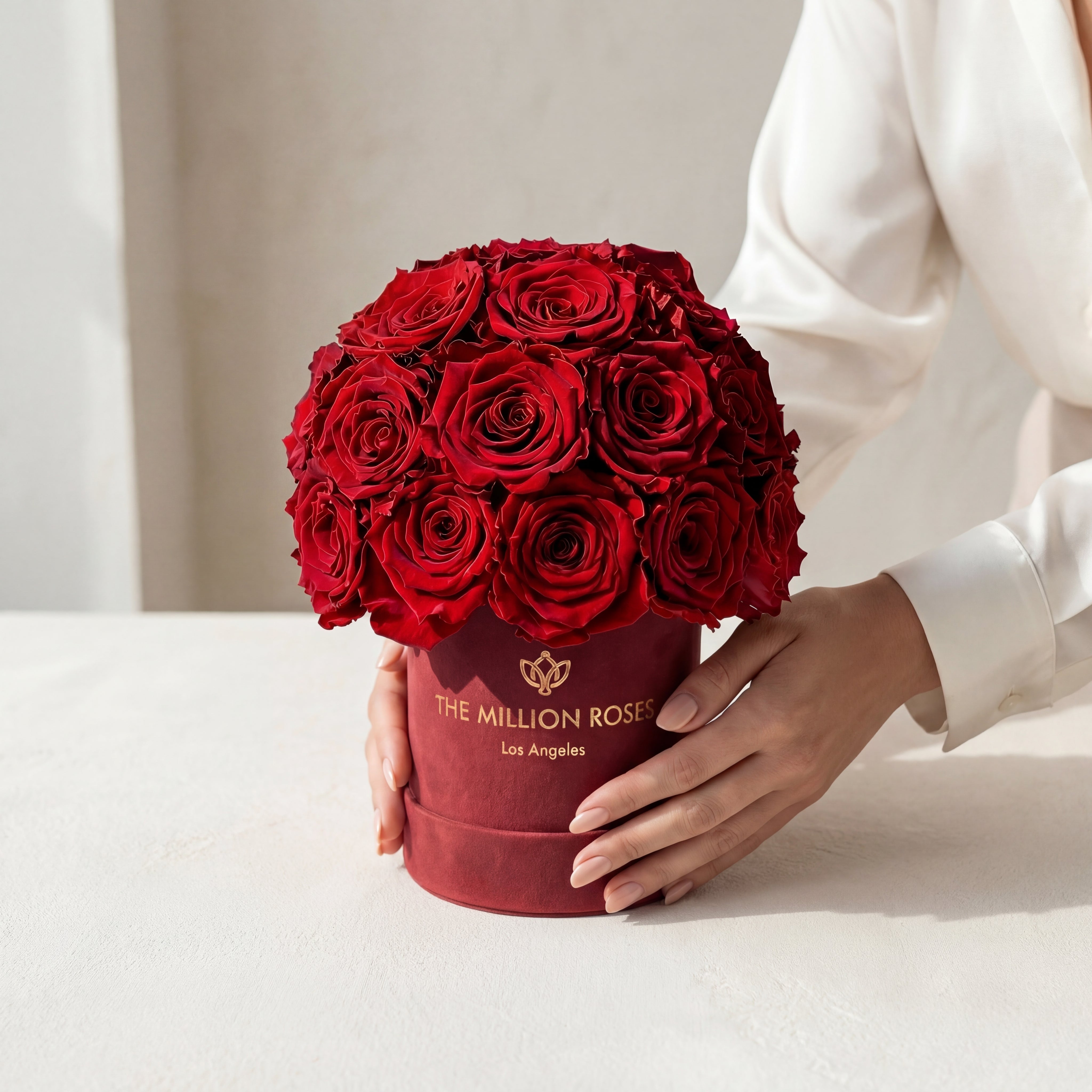 Caja Superdome de ante Burdeos básica | Rosas rojas