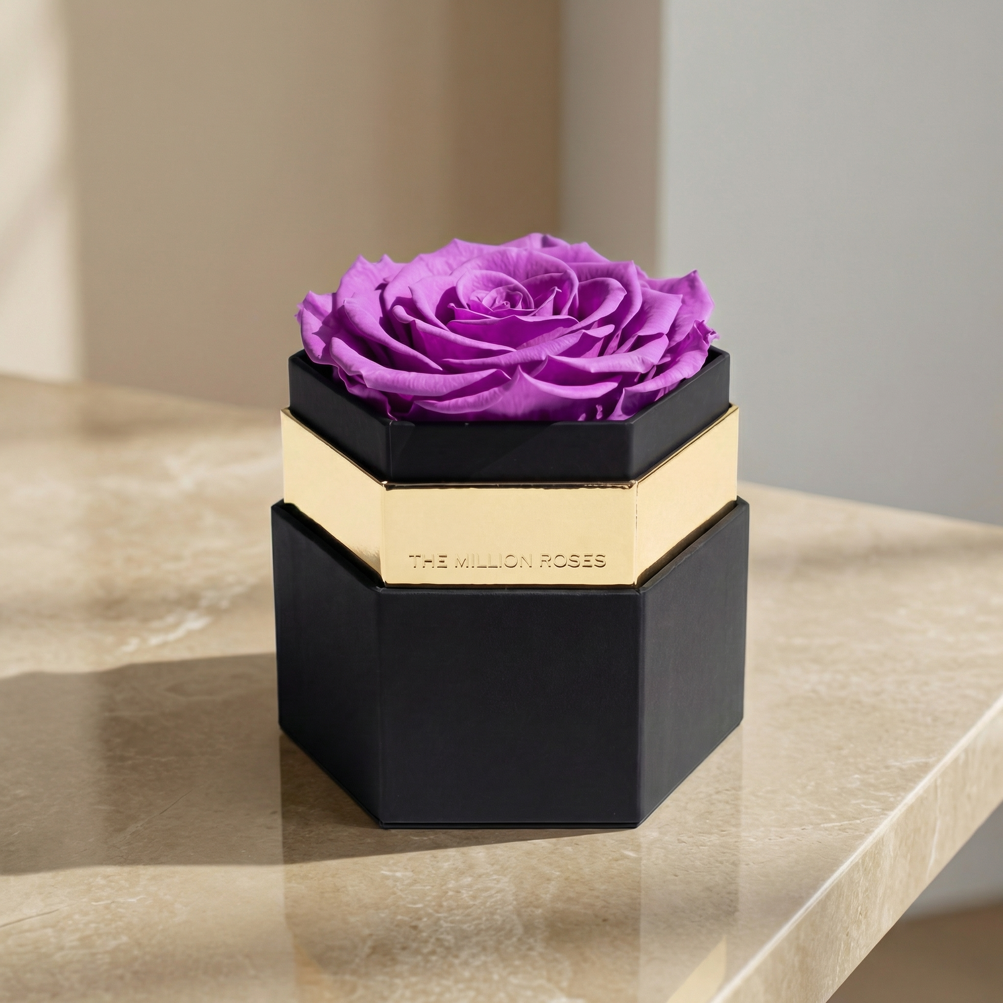One in a Million™ Black Hexagon Box | Bright Purple Rose