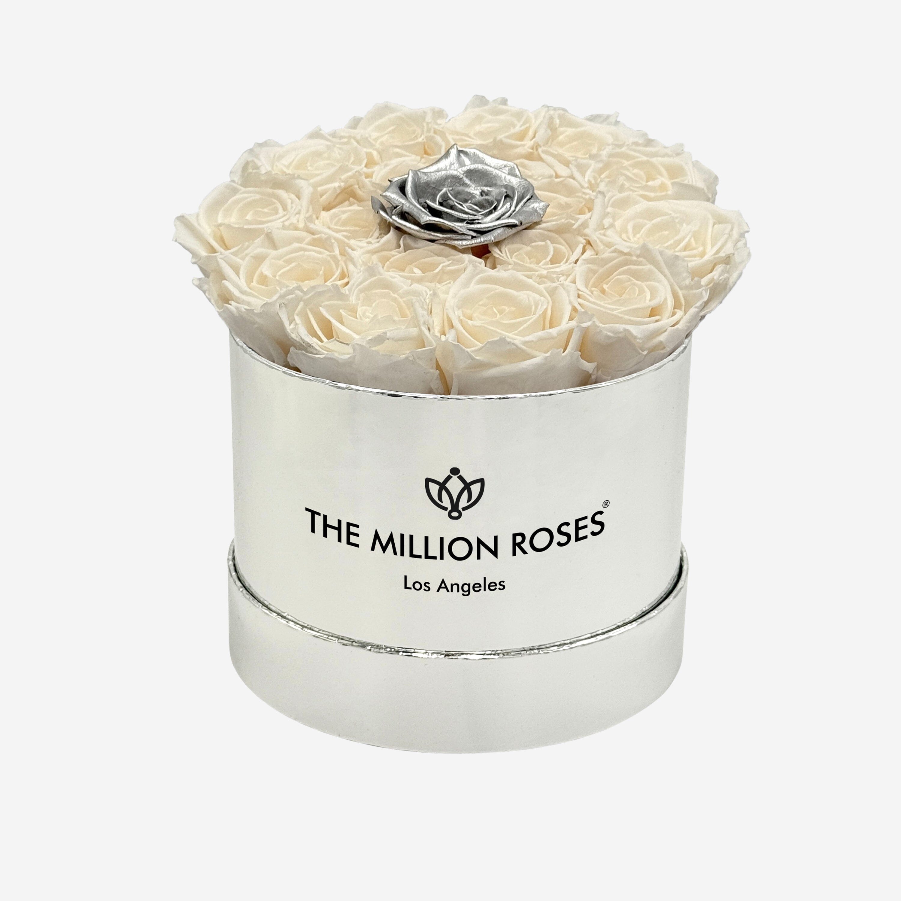 Classic Mirror Silver Box | White & Silver Roses