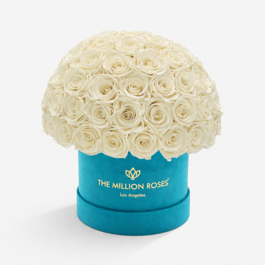 Classic Dark Green Suede Superdome Box | White Roses