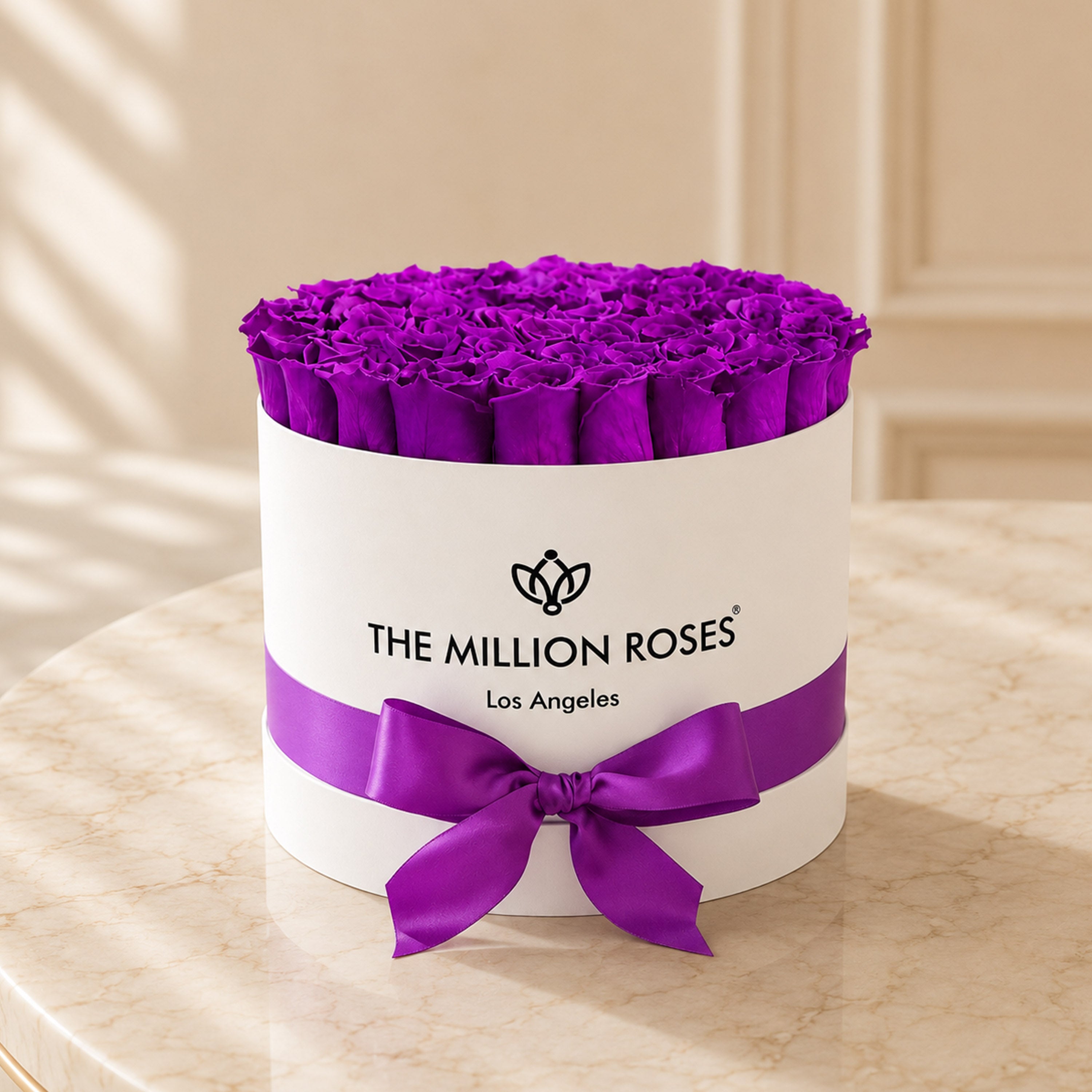 Supreme White Box | Bright Purple Roses