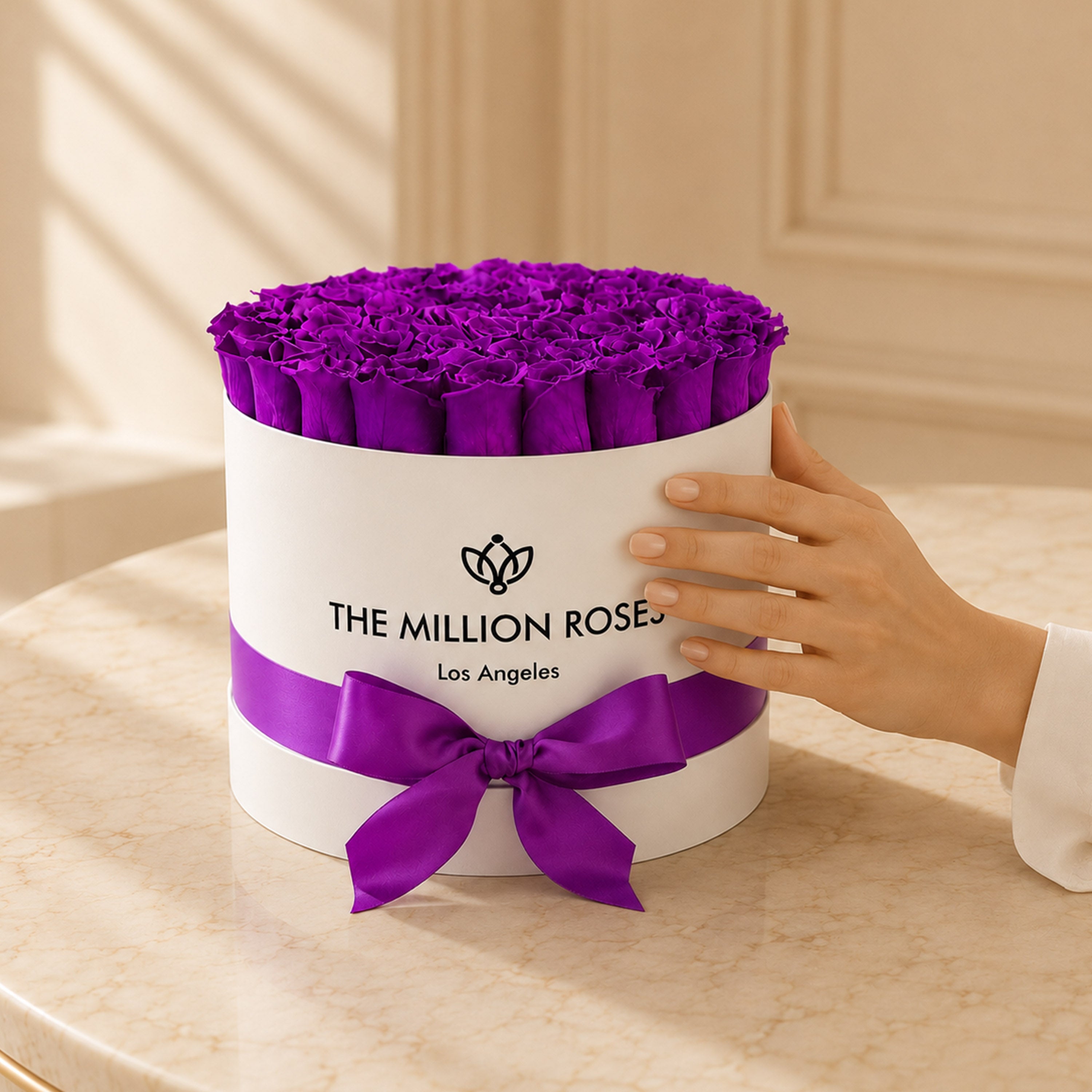 Supreme White Box | Bright Purple Roses