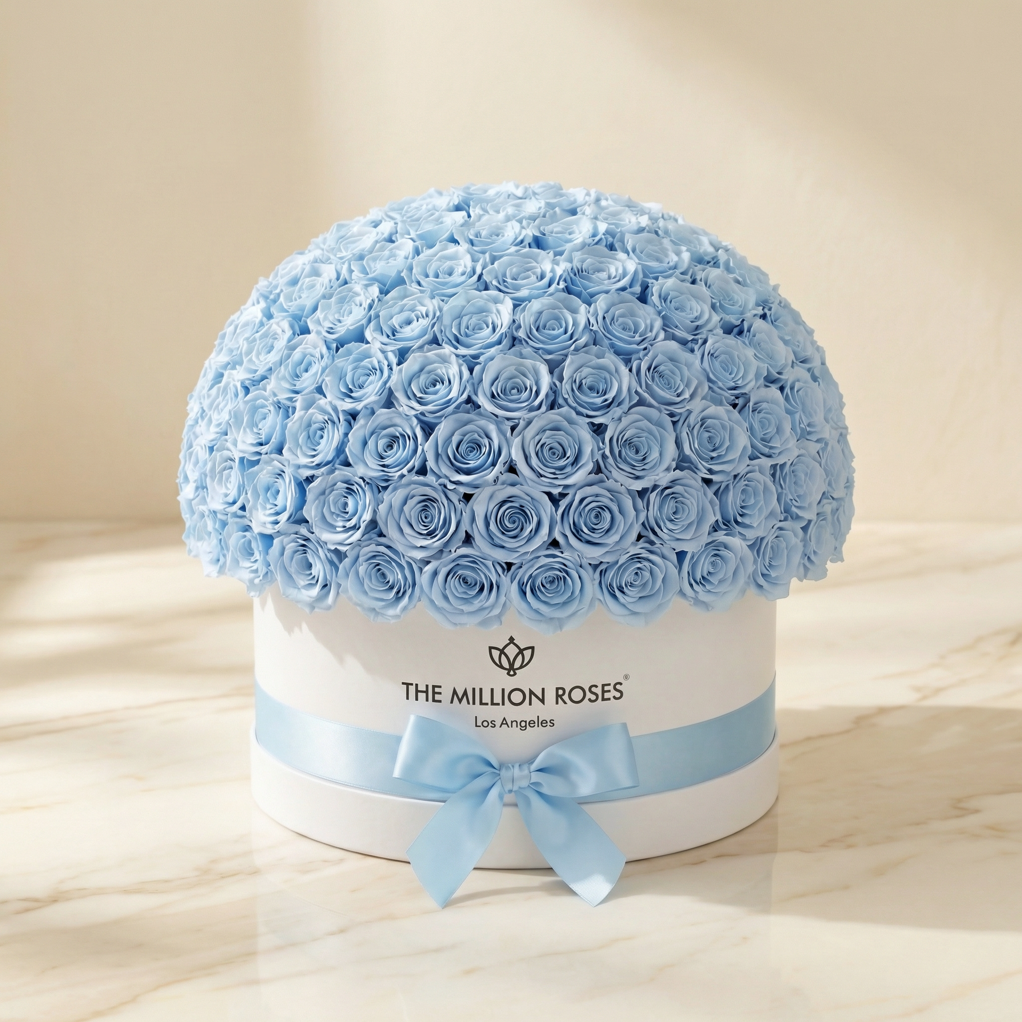 Deluxe White Dome Box | Light Blue Roses