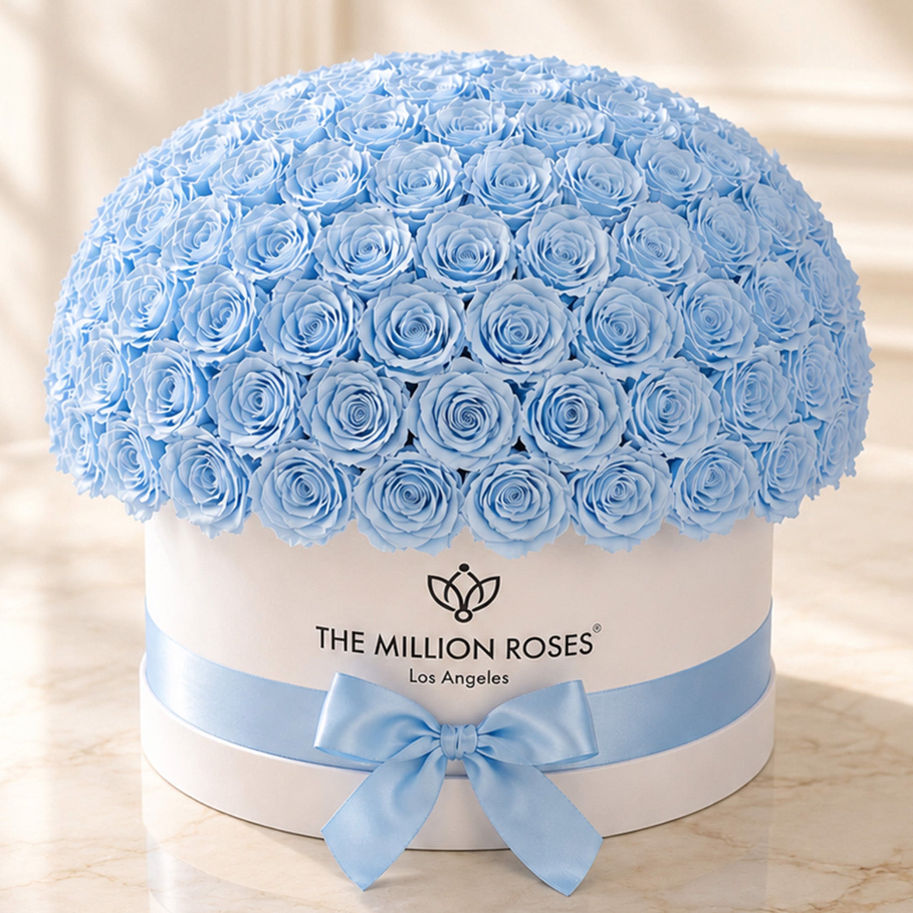 Deluxe White Dome Box | Light Blue Roses