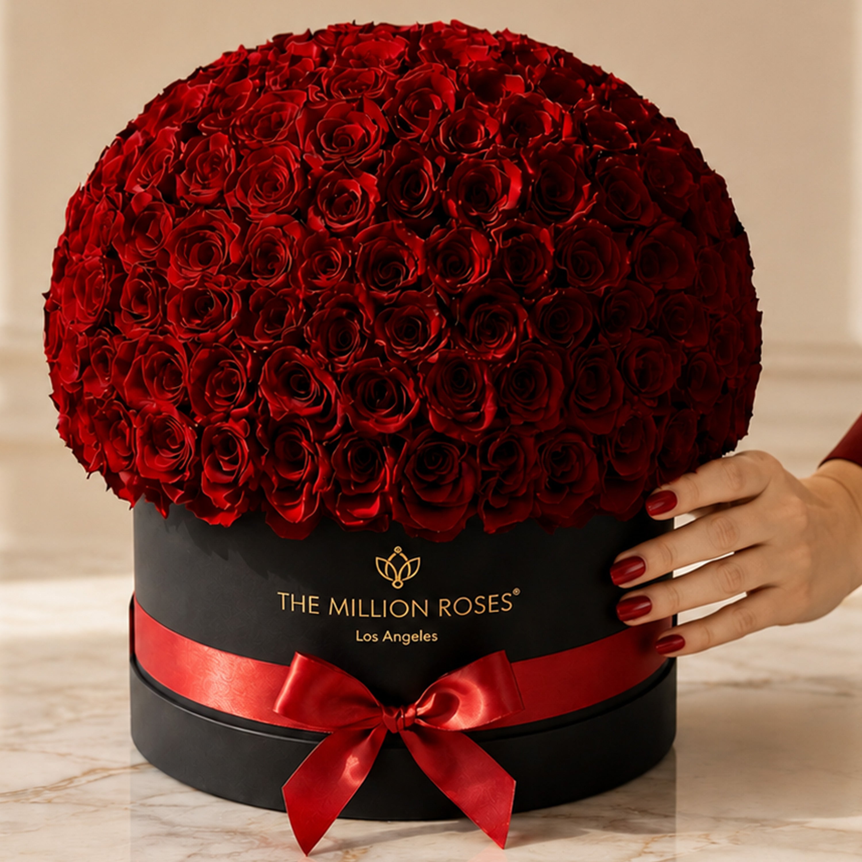 Deluxe Black Dome Box | Red Roses