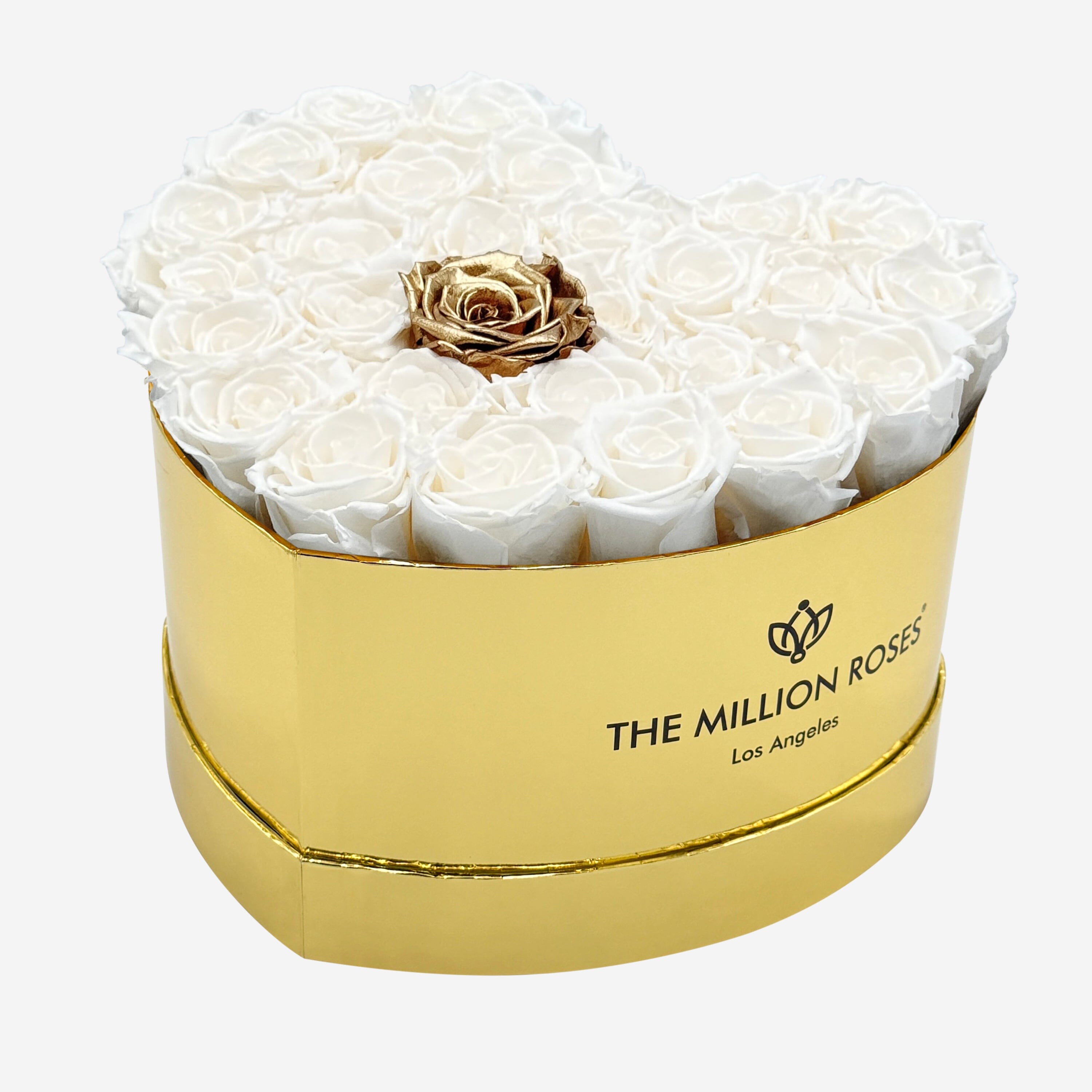 Zlatá krabička so srdcom | Biele a zlaté ruže