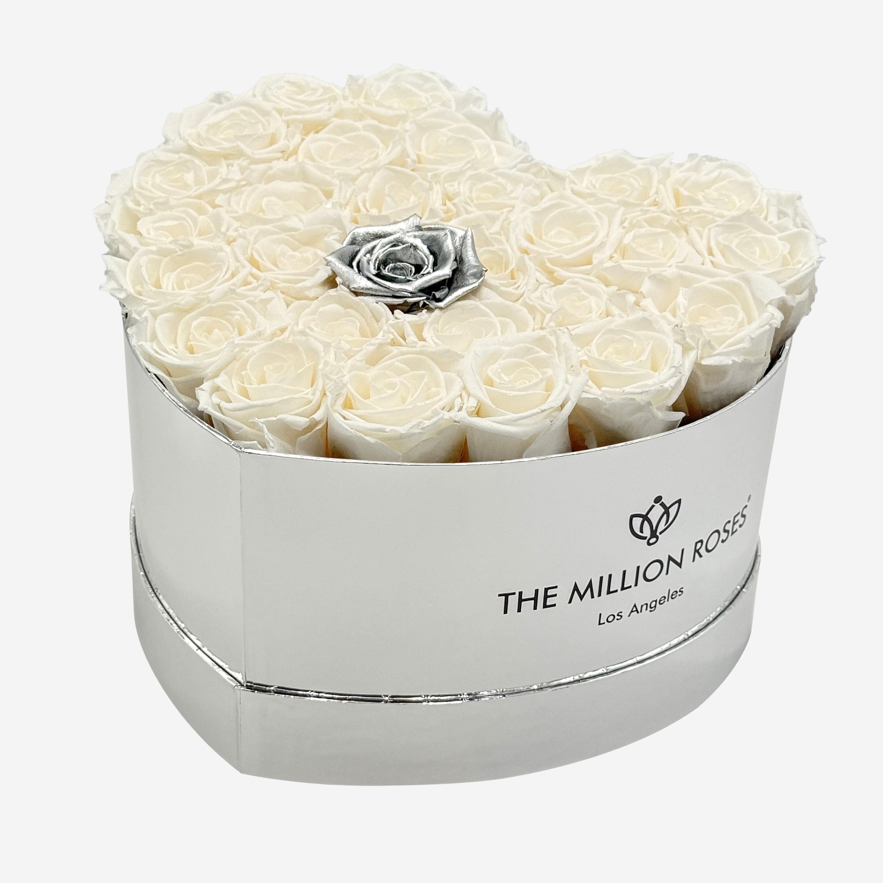 Heart Mirror Silver Box | White & Silver Roses