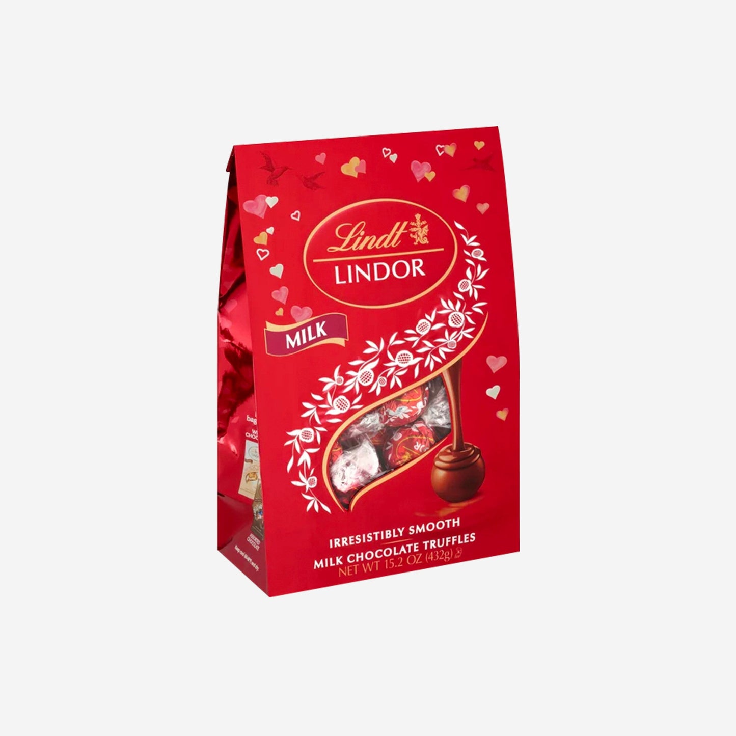 LINDOR Milk Chocolate Truffles | Heart White Box | Red Roses | Bundle