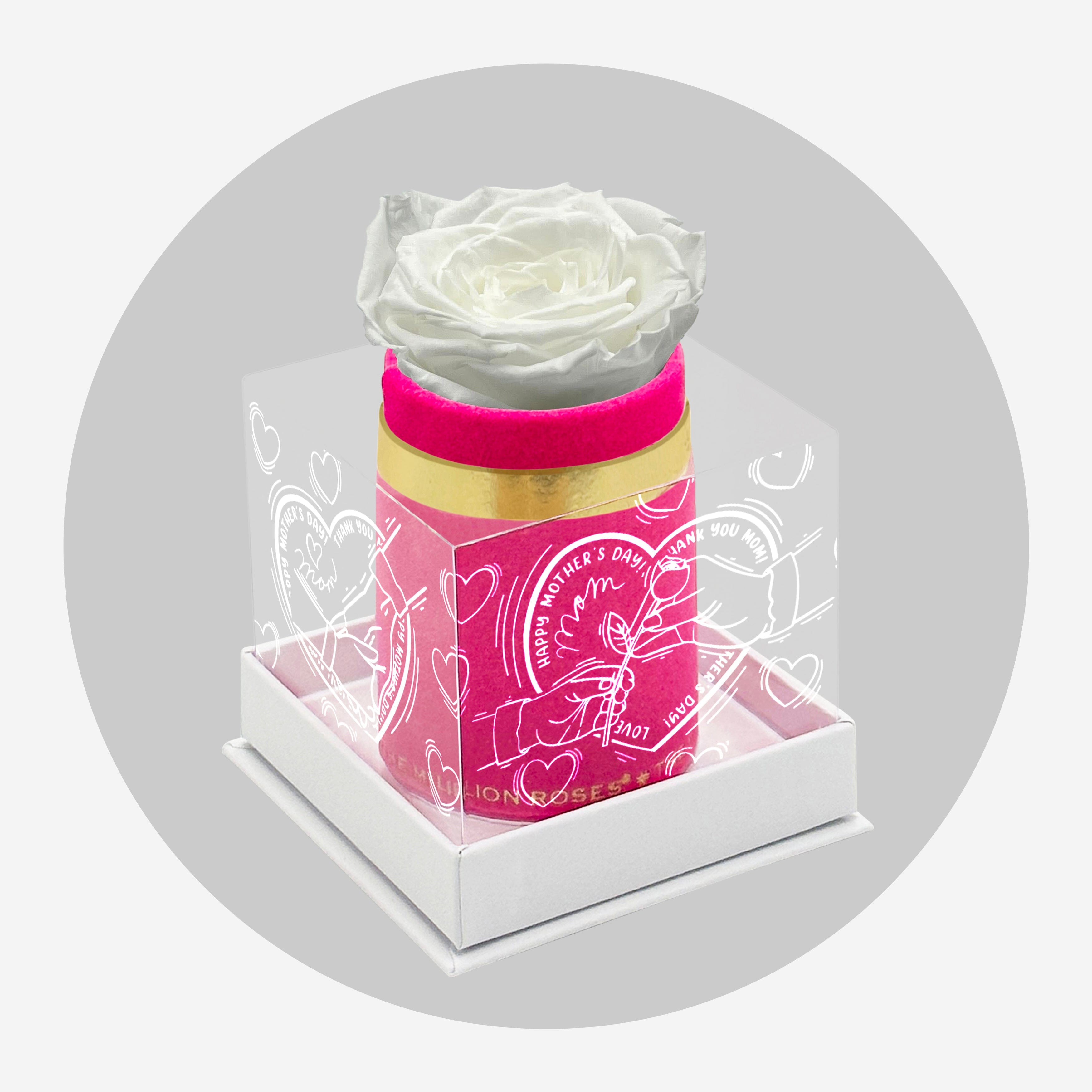 Scatola singola in pelle scamosciata rosa acceso | Edizione limitata dell'amore della mamma | Rosa Bianca