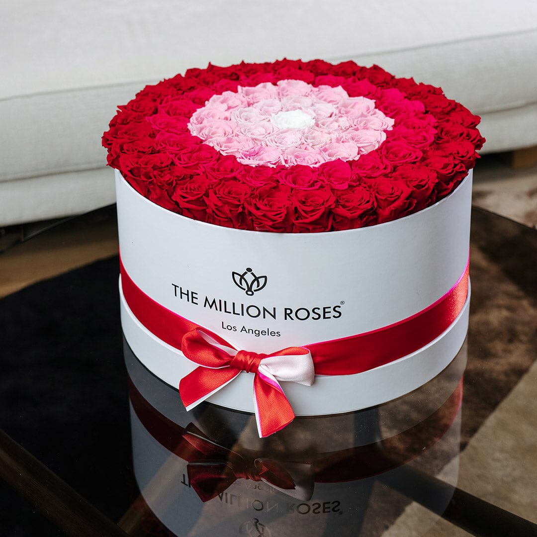 Boîte blanche de luxe | Rouge & Rose vif & Rose vif & Rose pâle & Roses blanches | Cible
