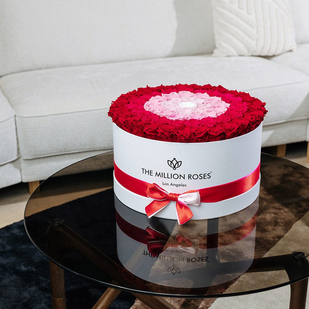 Boîte blanche de luxe | Rouge & Rose vif & Rose vif & Rose pâle & Roses blanches | Cible