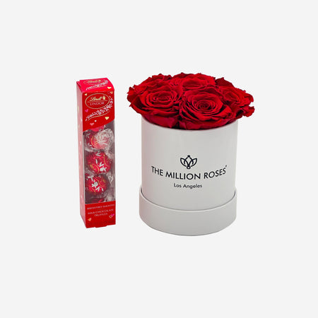 LINDOR Milk Chocolate Truffles |  Basic White Box | Red Roses | Bundle