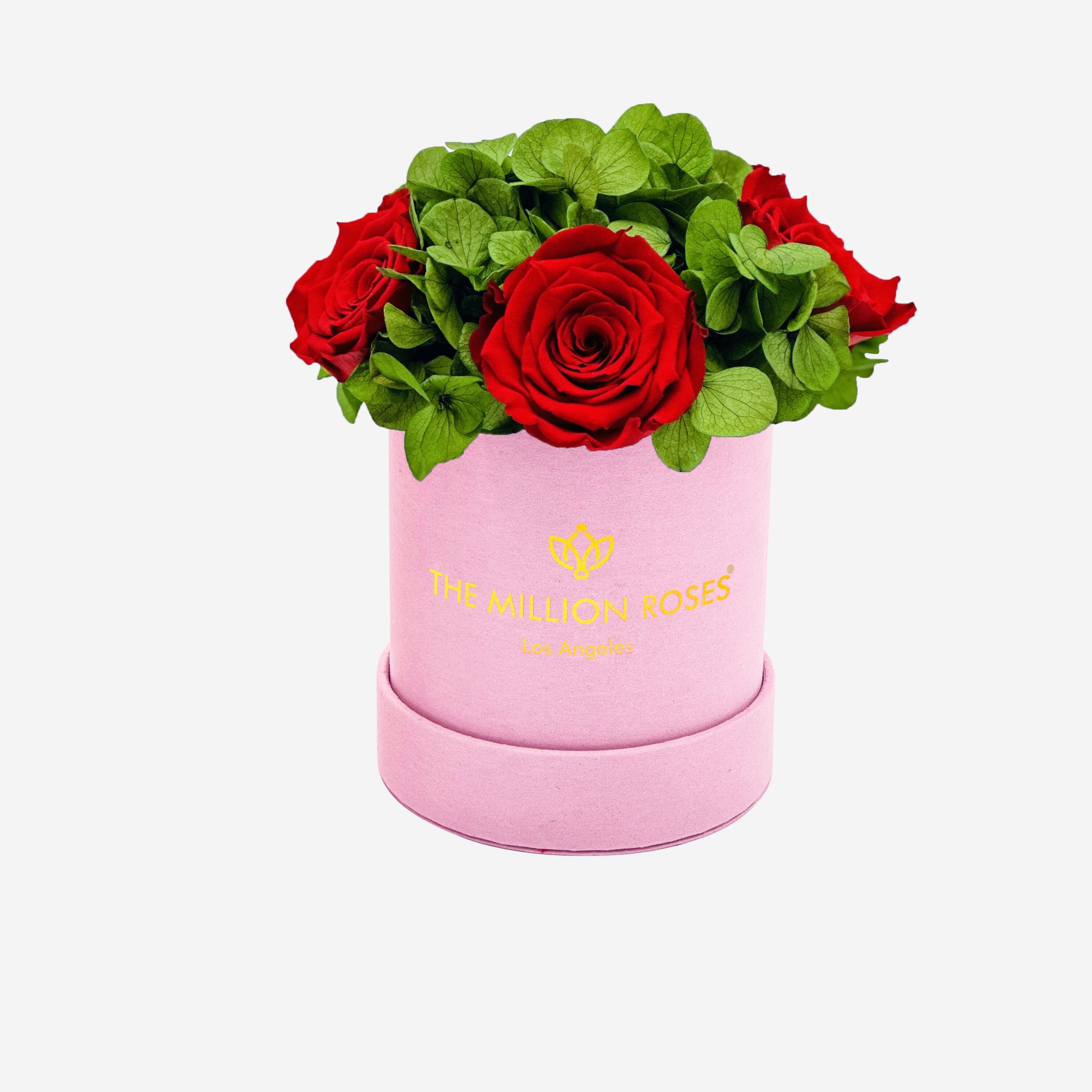 Caja de jardín básica de ante rosa claro | Rosas rojas