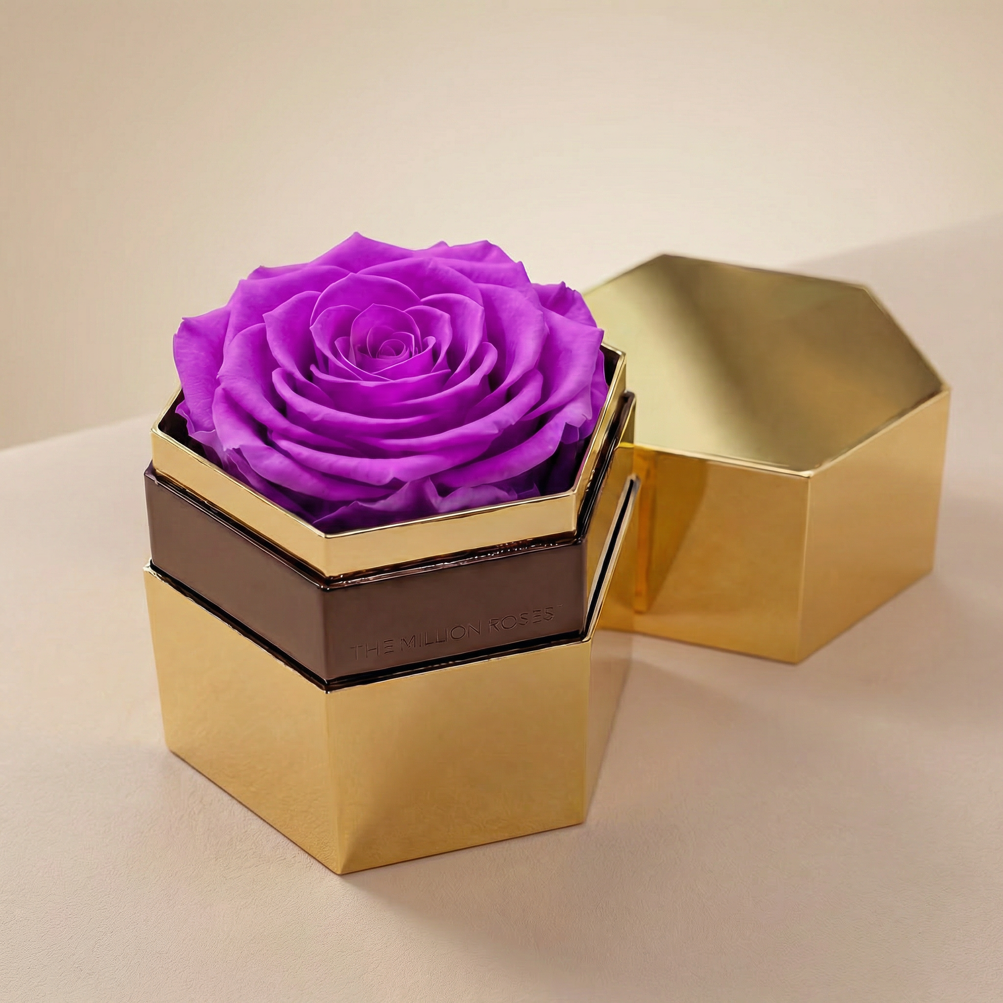 One in a Million™ Mirror Gold Hexagon Box | Bright Purple Rose