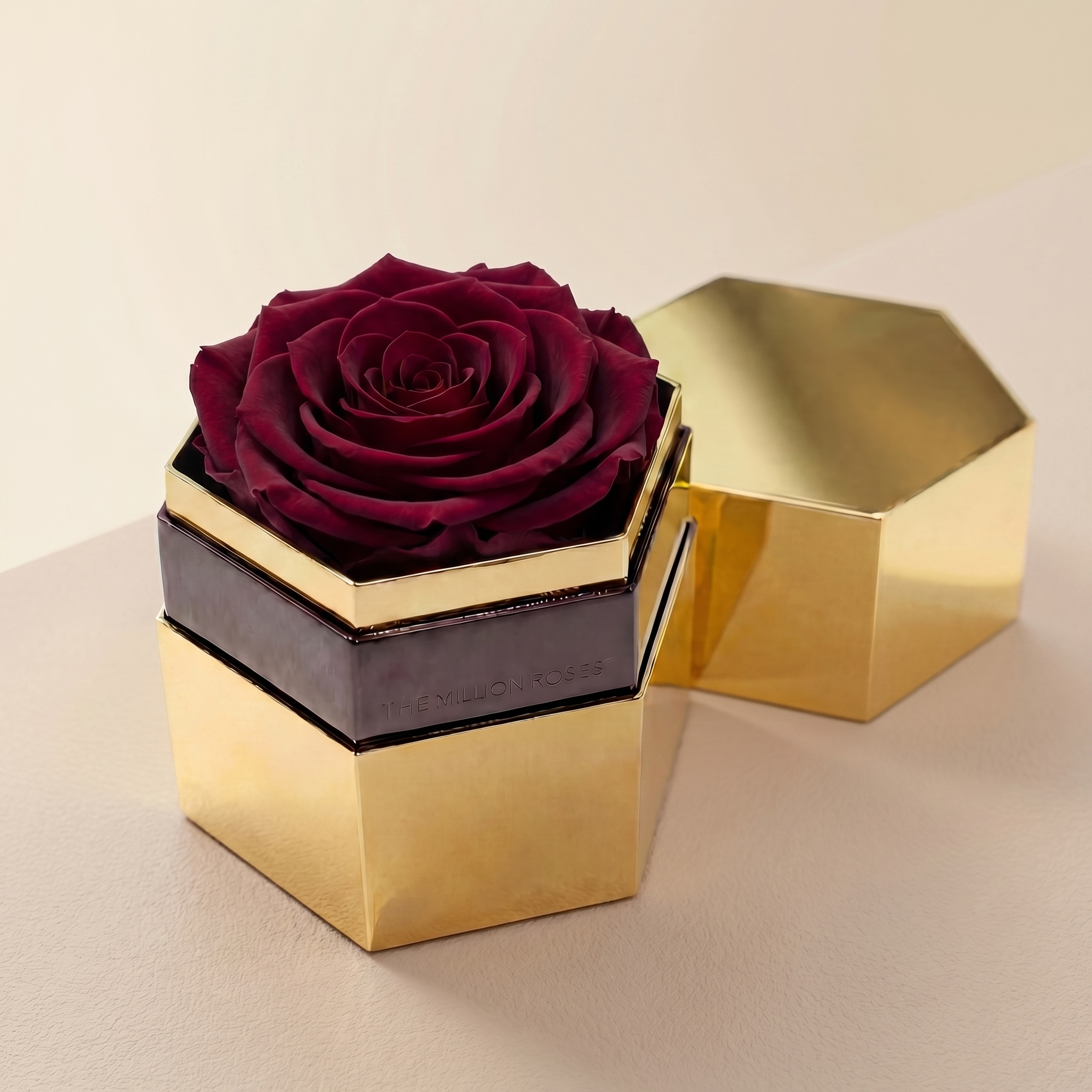 One in a Million™ Mirror Gold Hexagon Box | Burgundy Rose