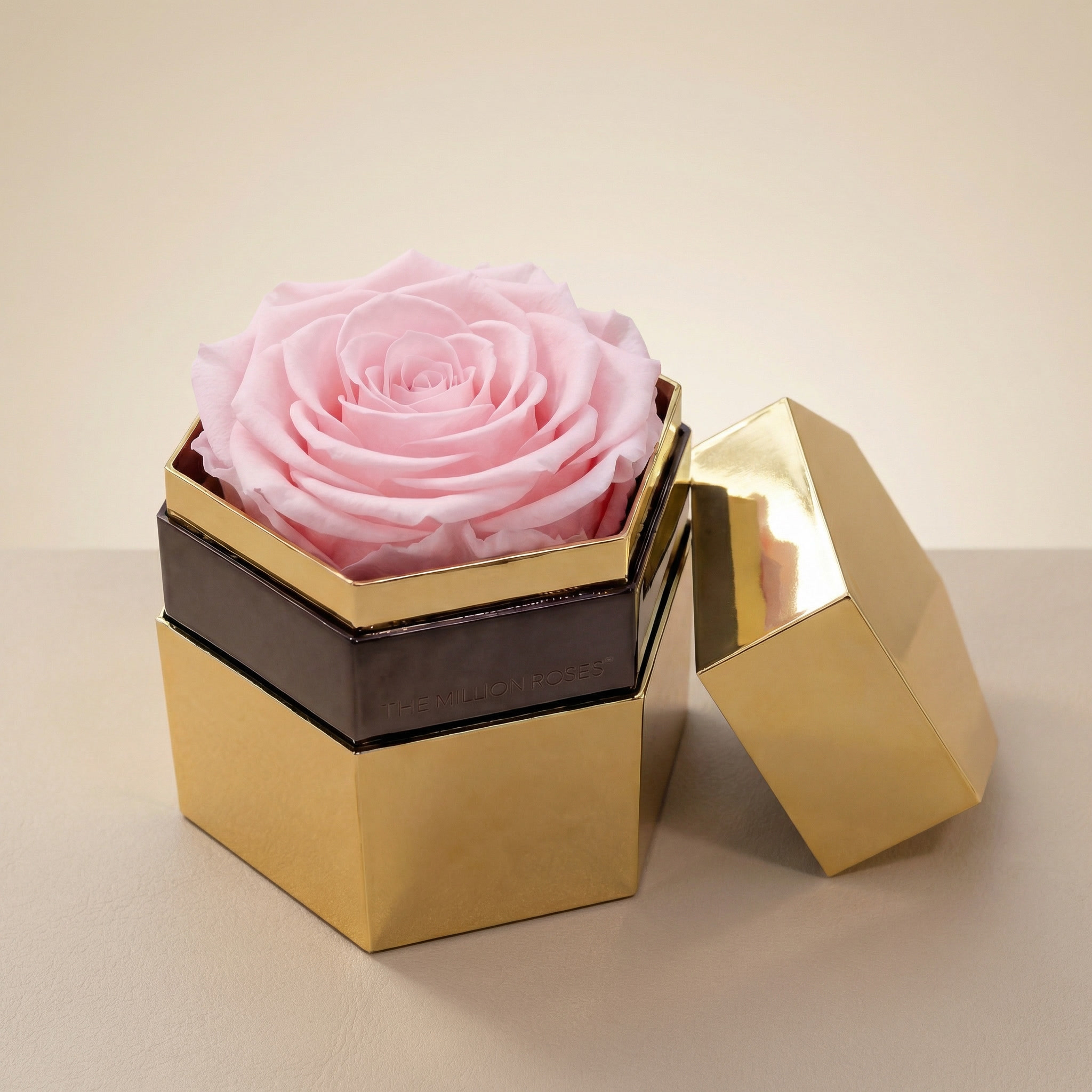 One in a Million™ Mirror Gold Hexagon Box | Light Pink Rose