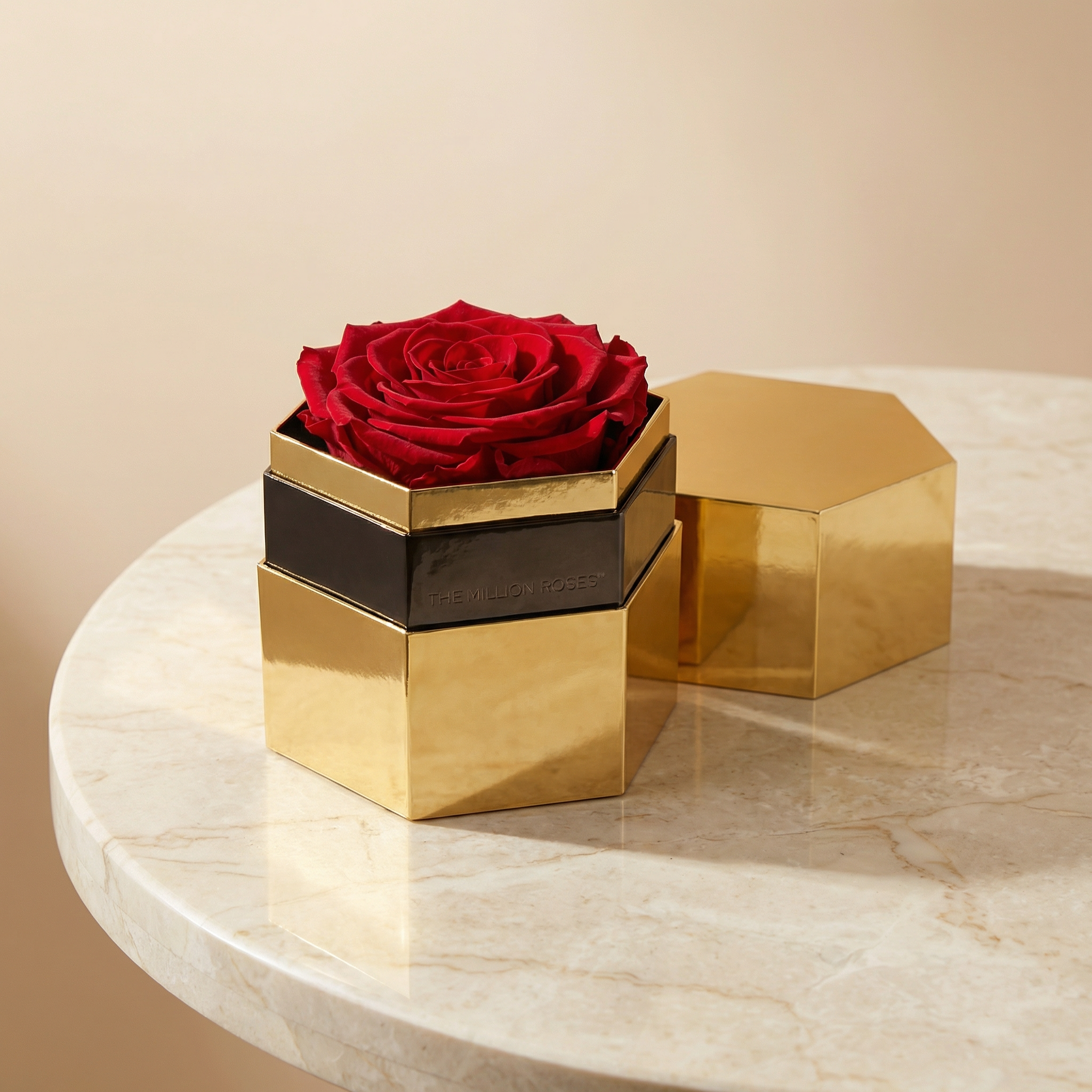 One in a Million™ Mirror Gold Hexagon Box | Red Rose