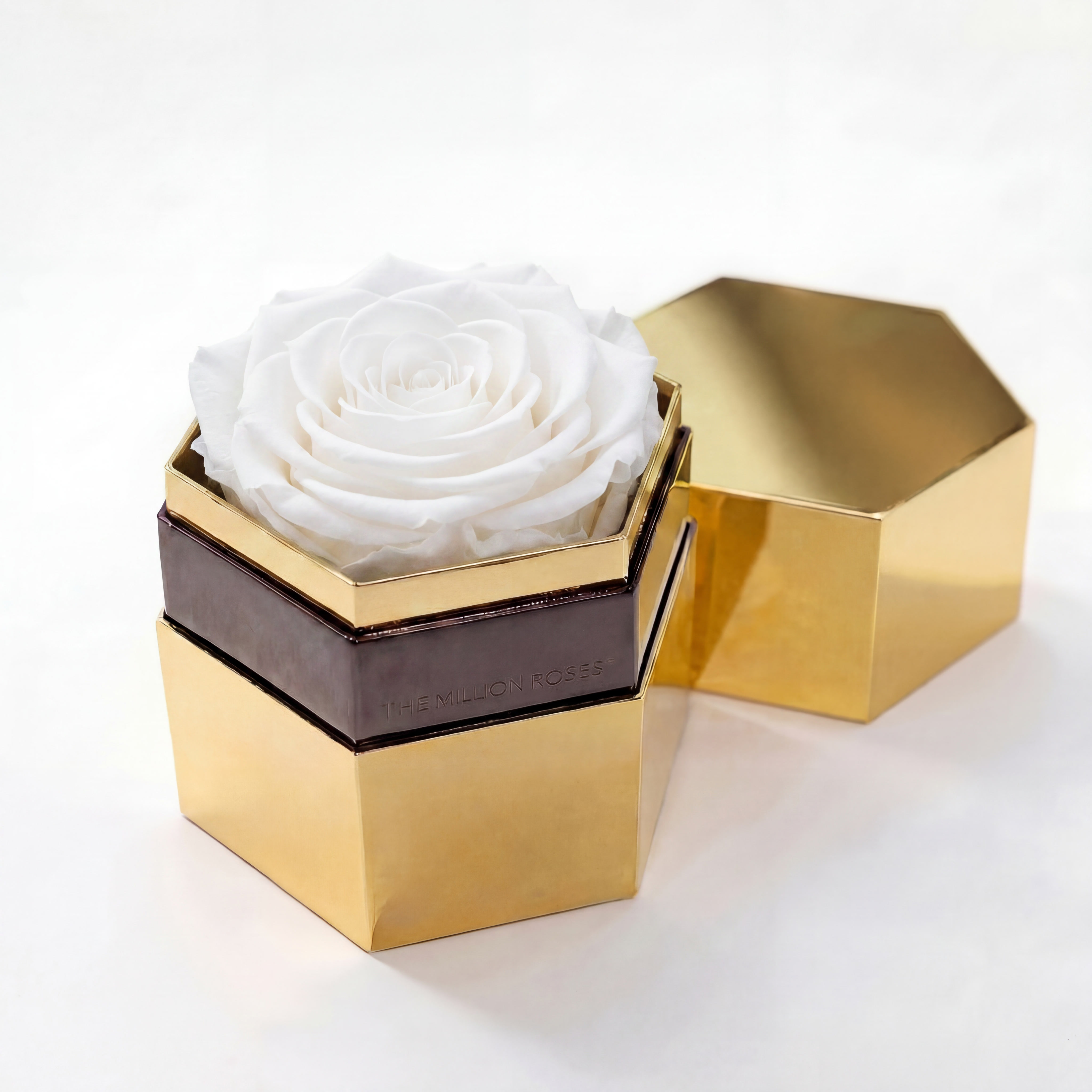 One in a Million™ Mirror Gold Hexagon Box | White Rose