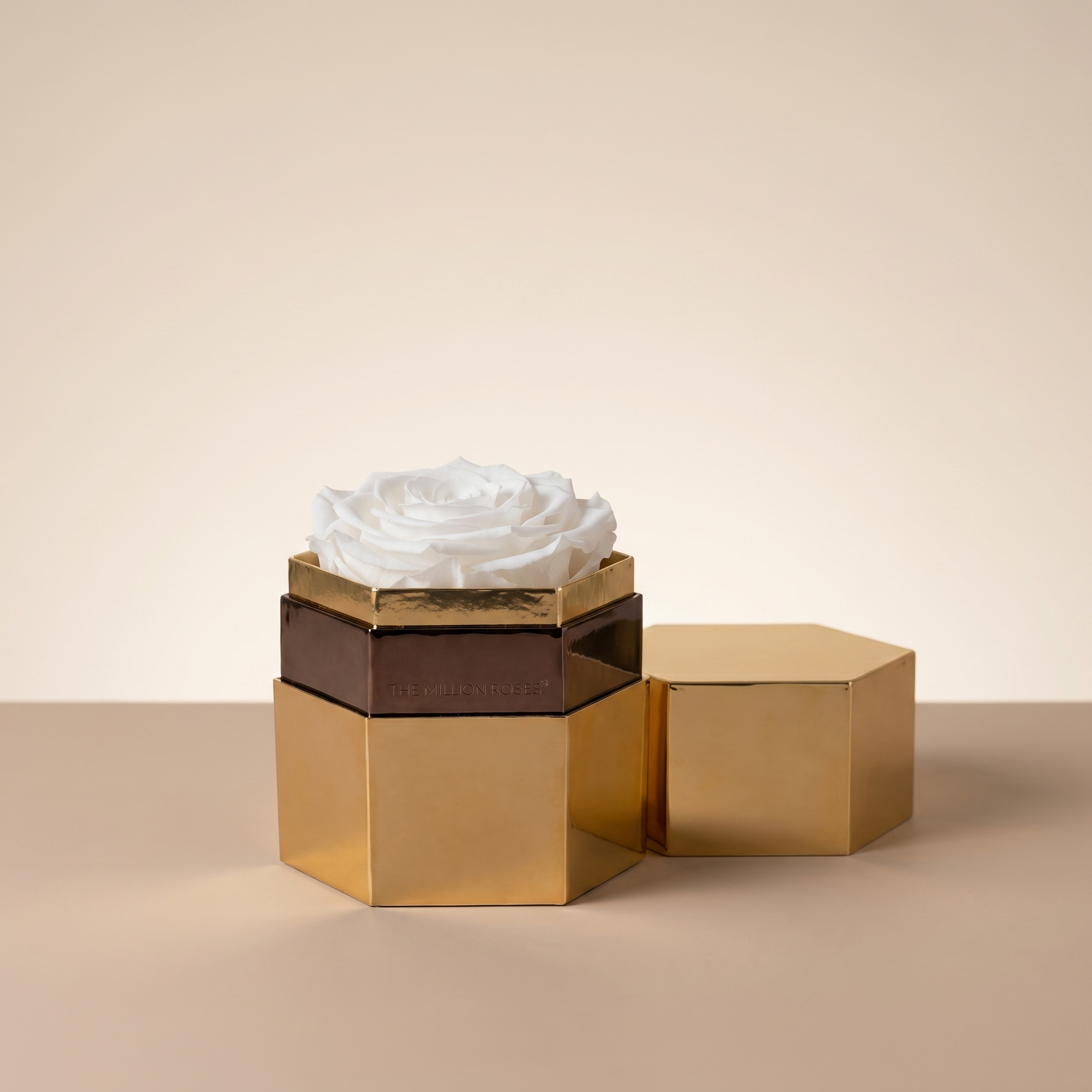 One in a Million™ Mirror Gold Hexagon Box | White Rose