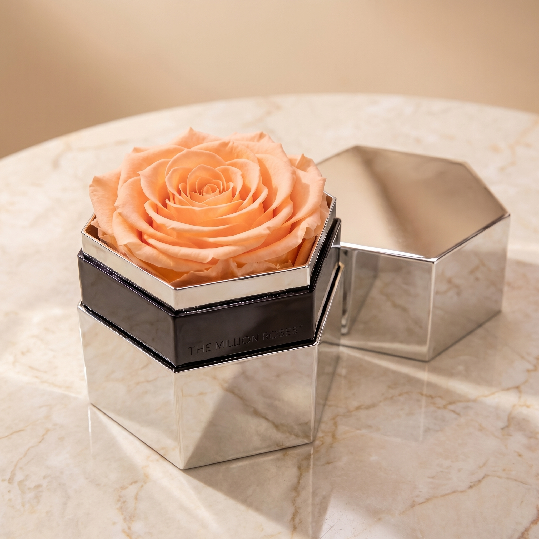 One in a Million™ Mirror Silver Hexagon Box | Peach Rose