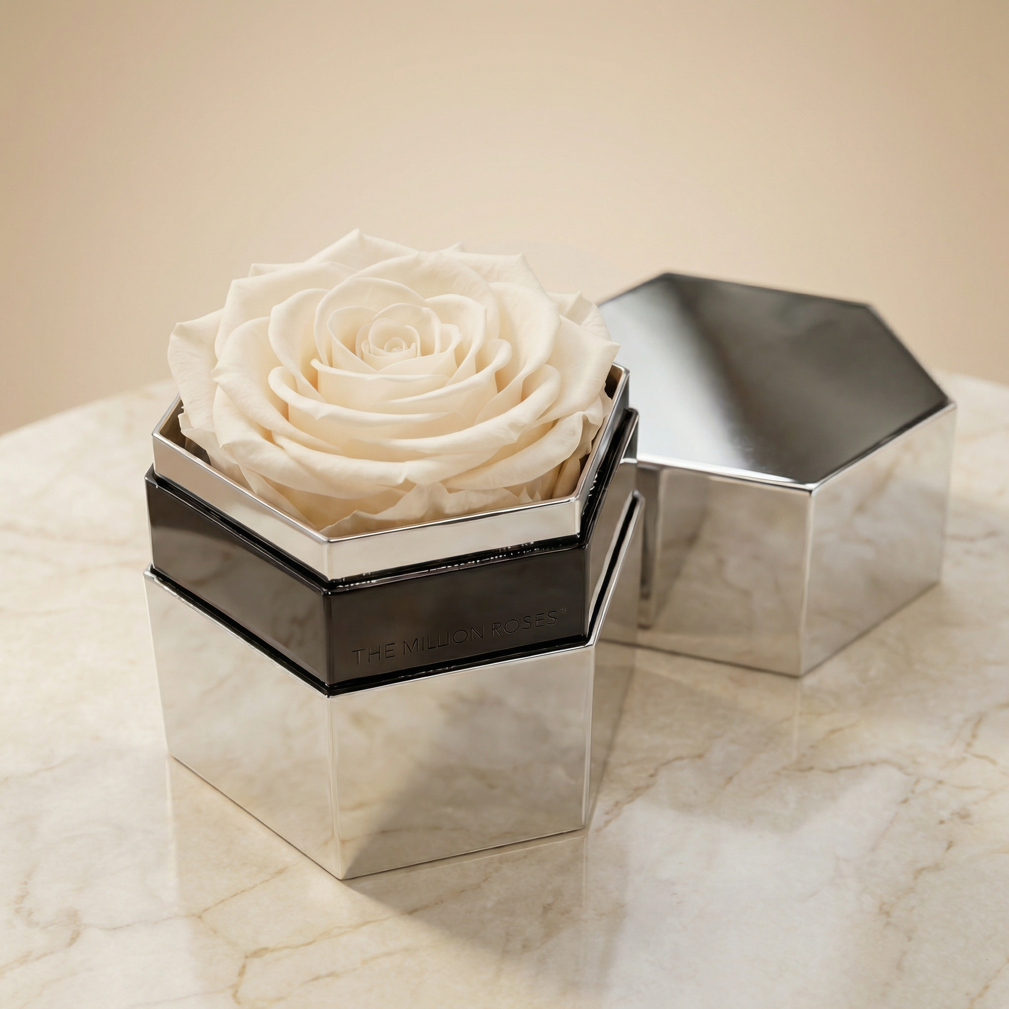 One in a Million™ Mirror Silver Hexagon Box | White Rose