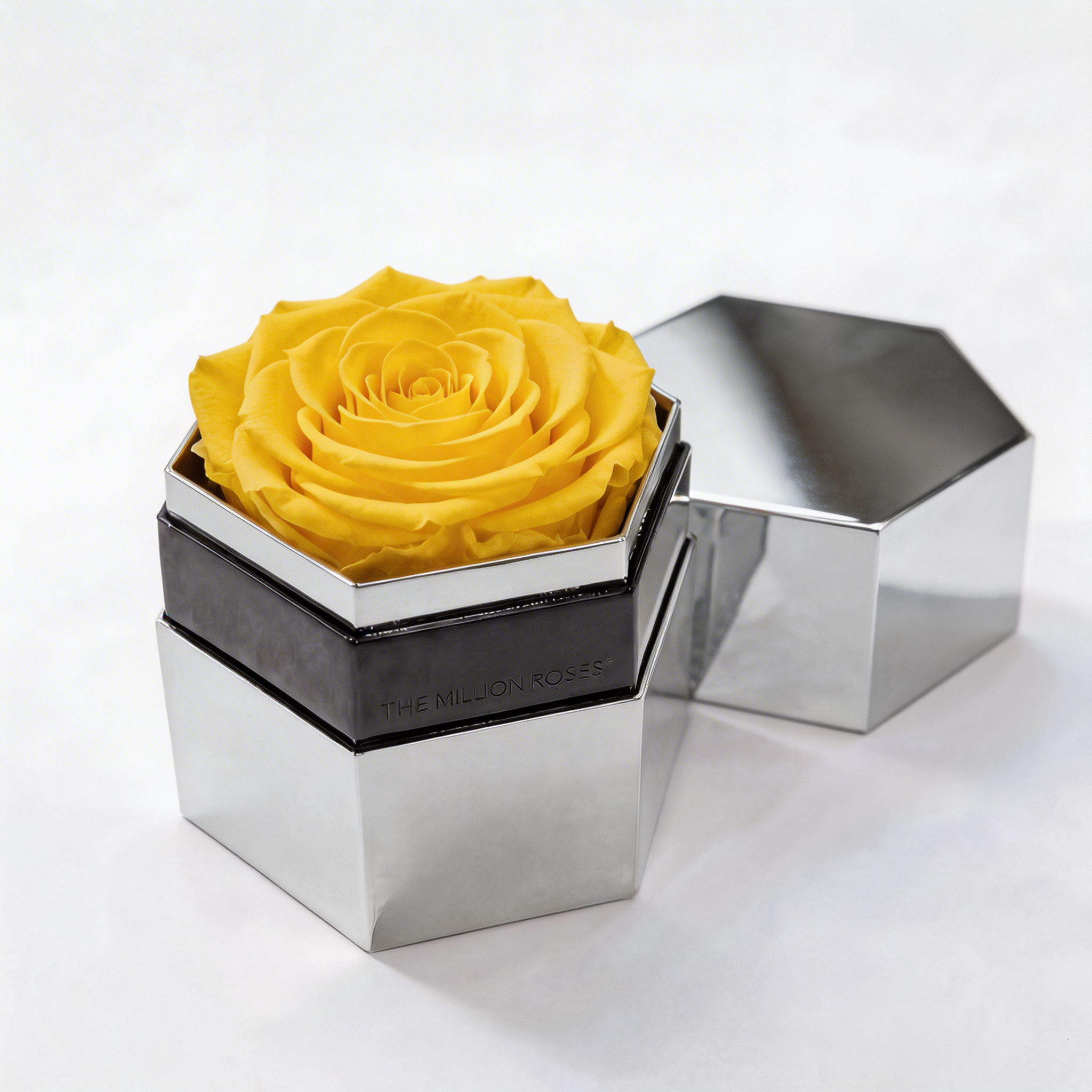 One in a Million™ Mirror Silver Hexagon Box | Yellow Rose