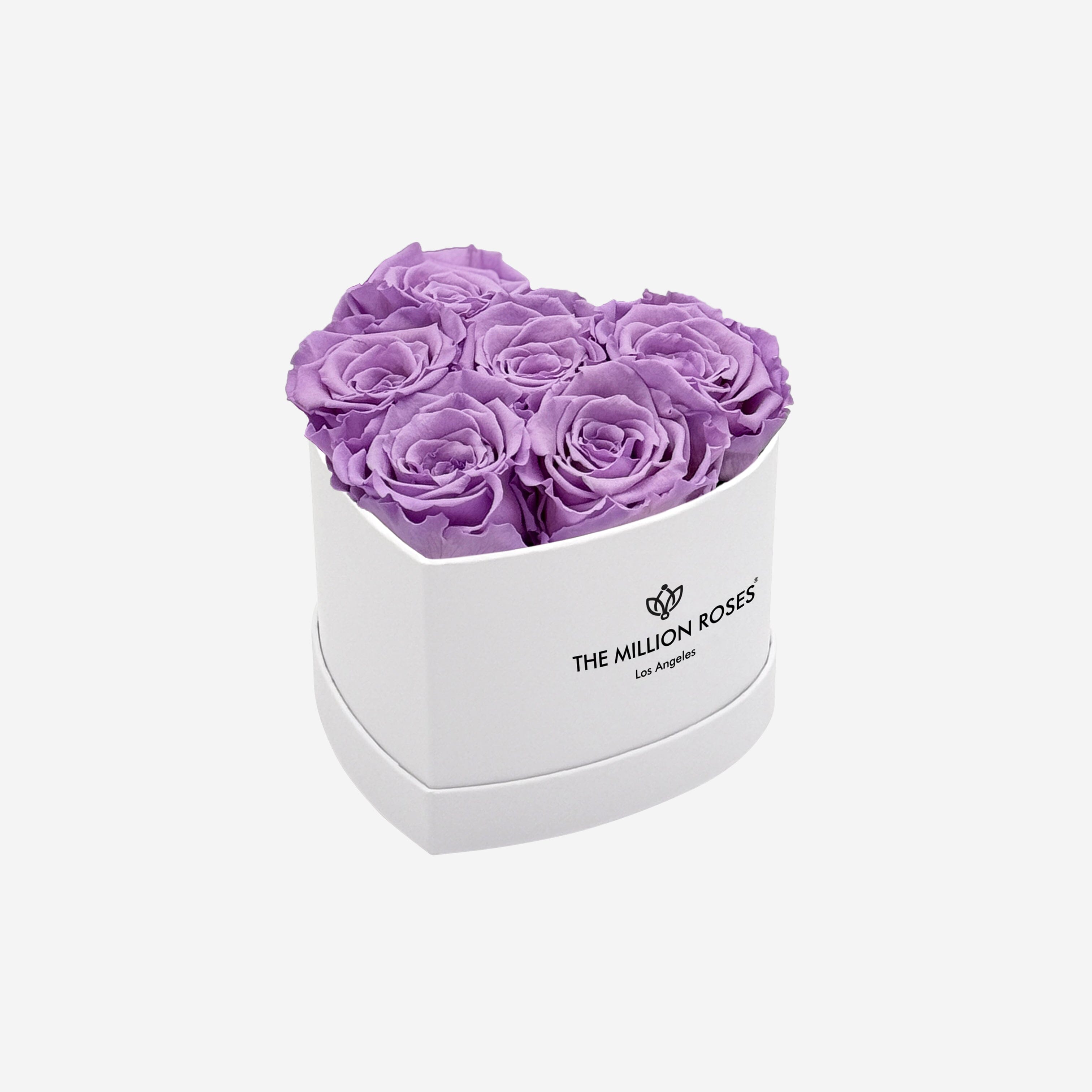 Caja blanca de corazón de bebé | Rosas lavanda