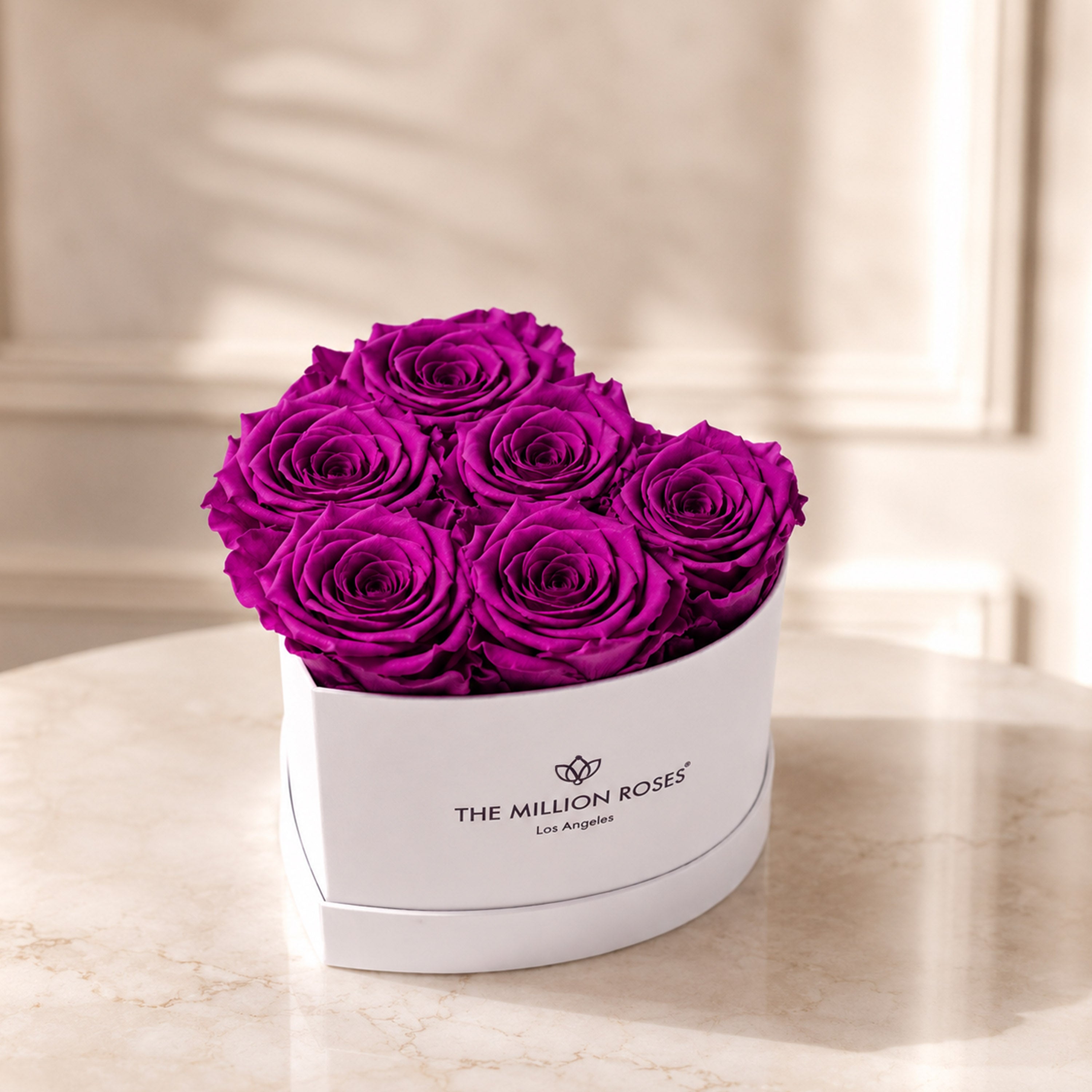 Baby Heart White Box | Bright Purple Roses