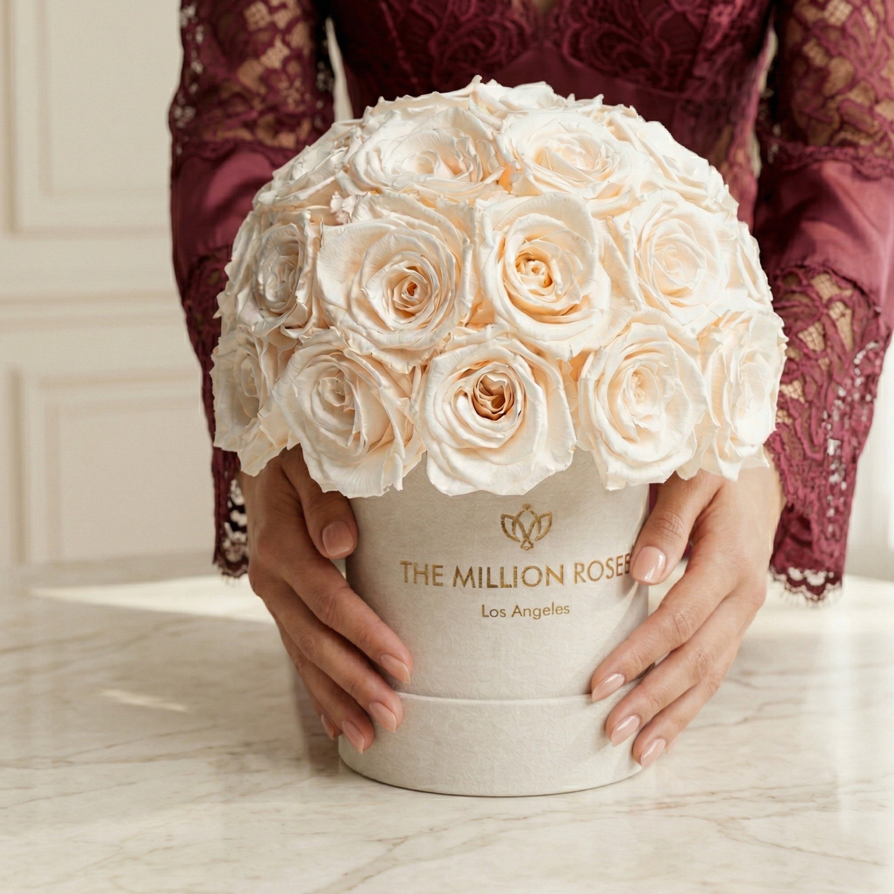 Basic Beige Suede Superdome Box | White Roses