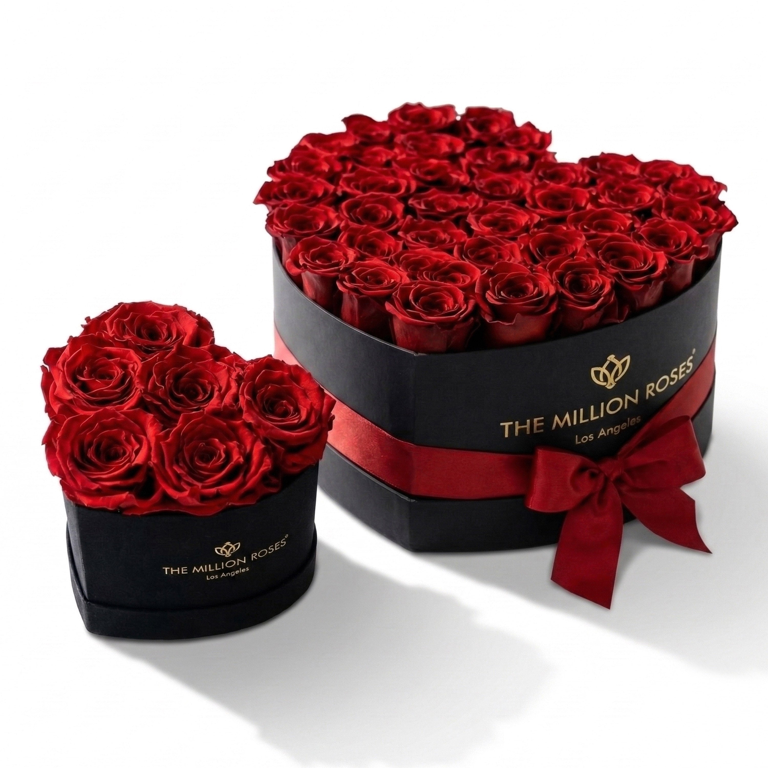 The Heart Duo Bundle - Black Heart & Baby Heart With Red Roses