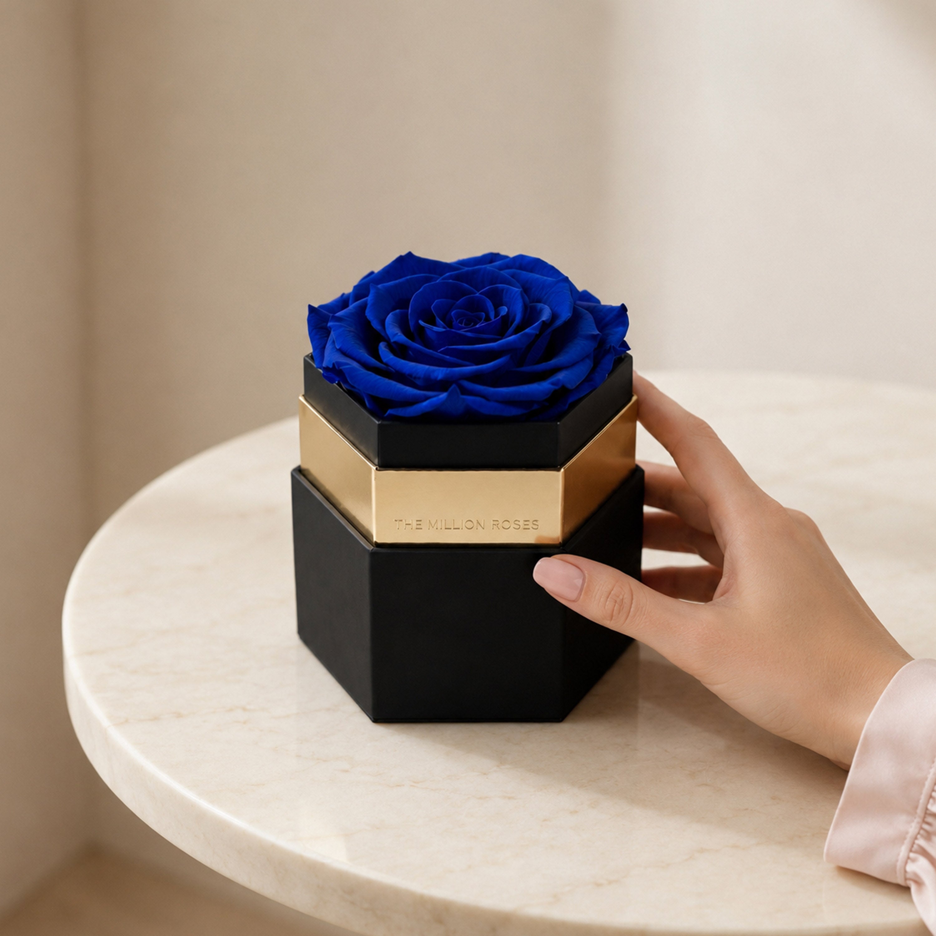 One in a Million™ Black Hexagon Box | Royal Blue Rose