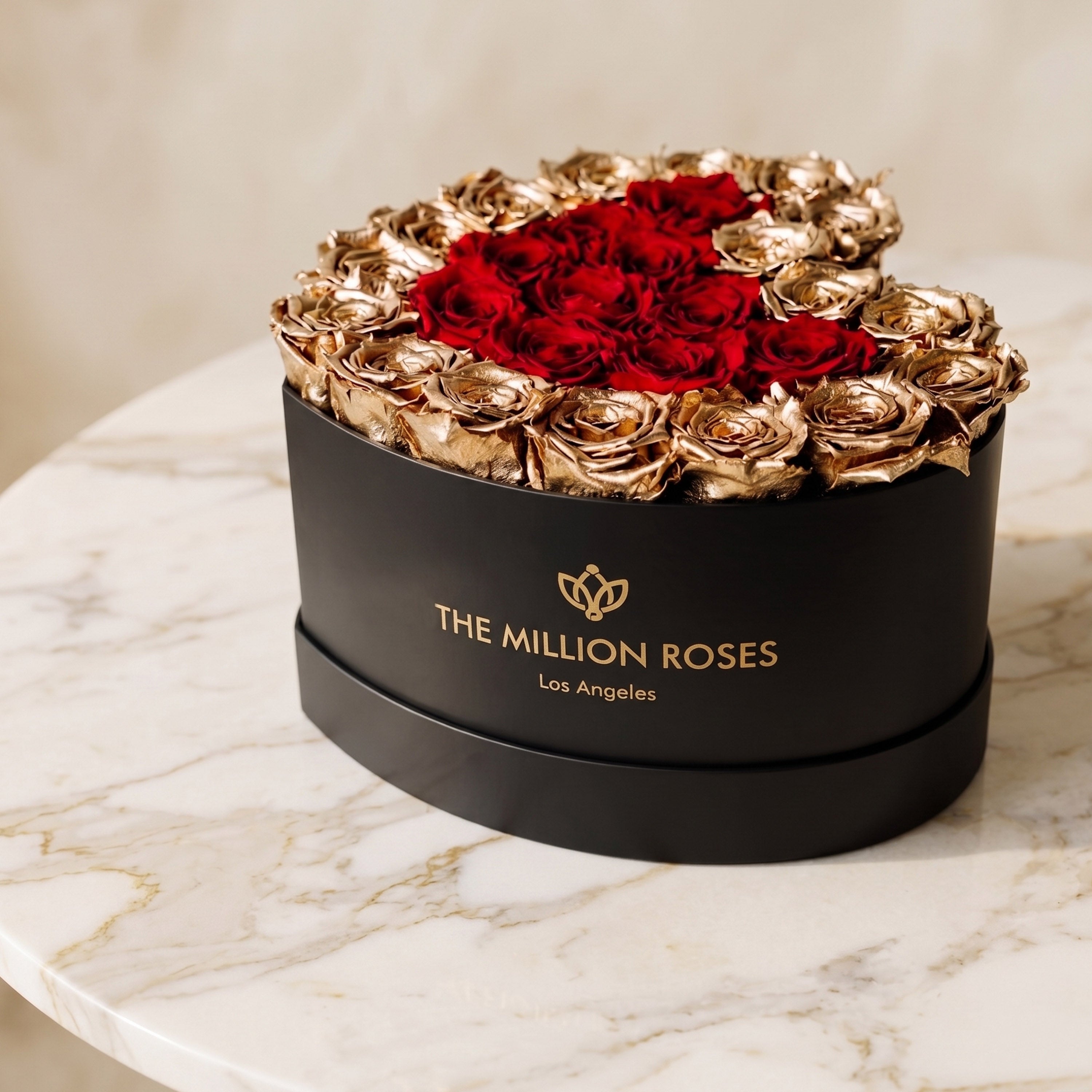 Caja Negra Corazón | Oro de 24K y rosas rojas