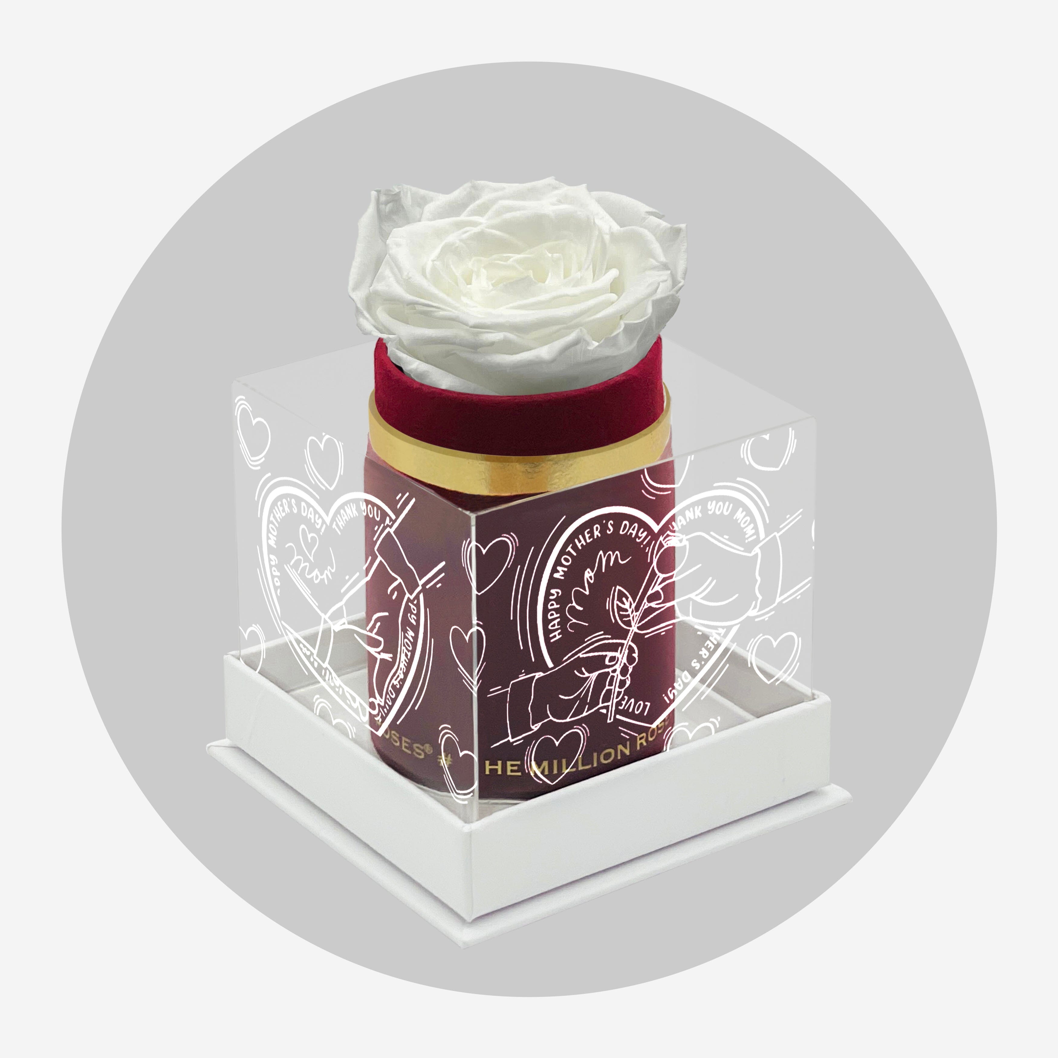 Scatola Singola Bordeaux in Pelle Scamosciata | Edizione limitata dell'amore della mamma | Rosa Bianca