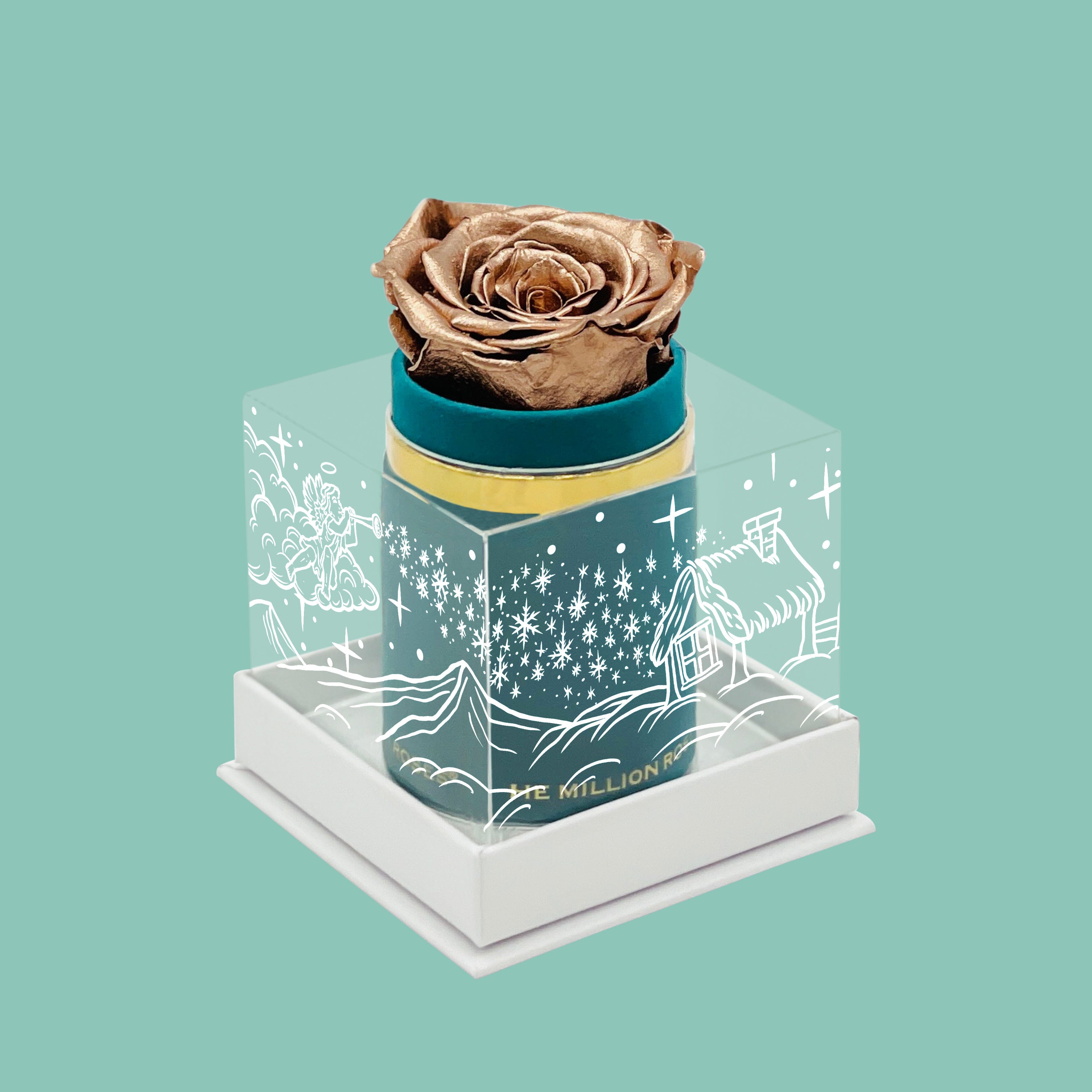 Single Dark Green Suede Box | Limited Holiday Edition | Rose Gold Rose - The Million Roses