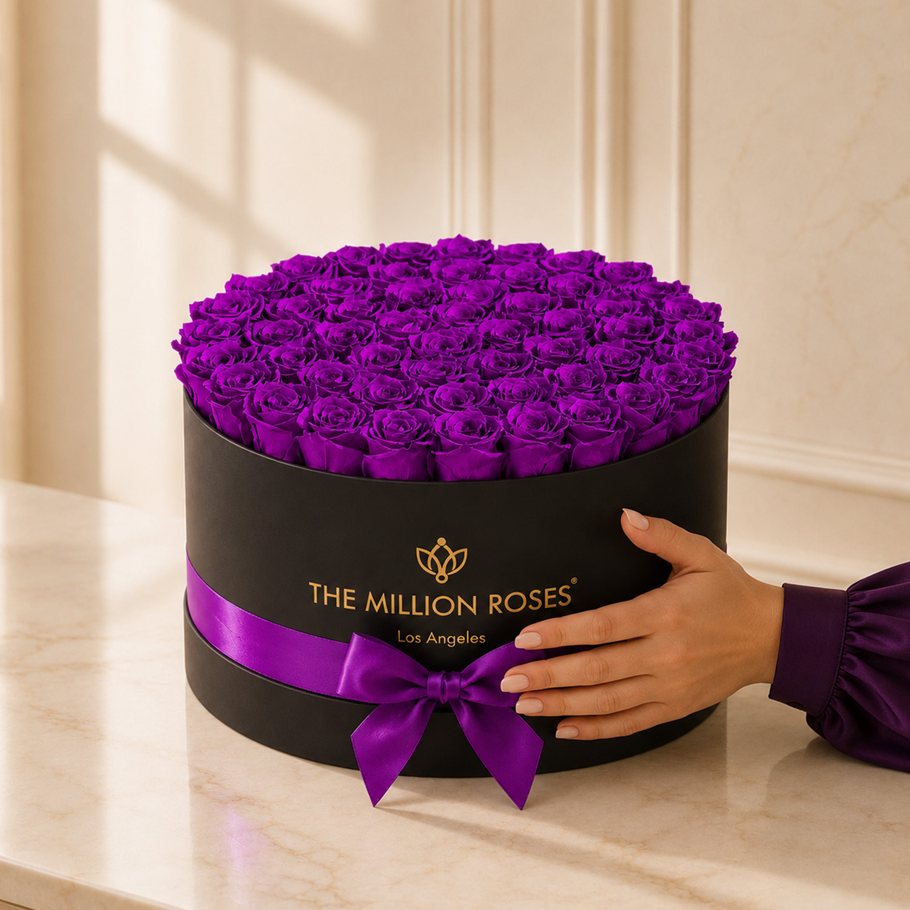 Deluxe Black Box | Bright Purple Roses