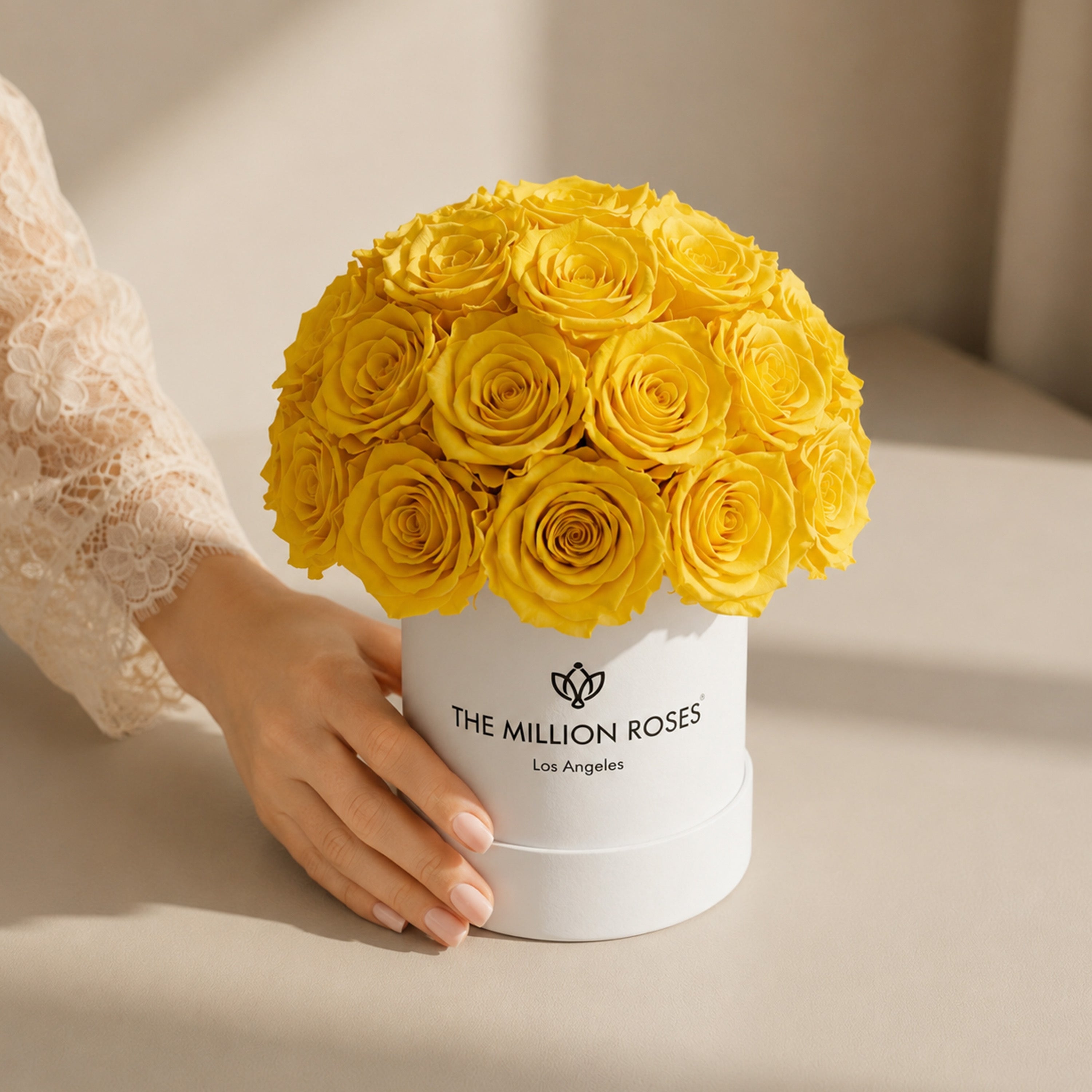 Essence White Superdome Box | Yellow Roses