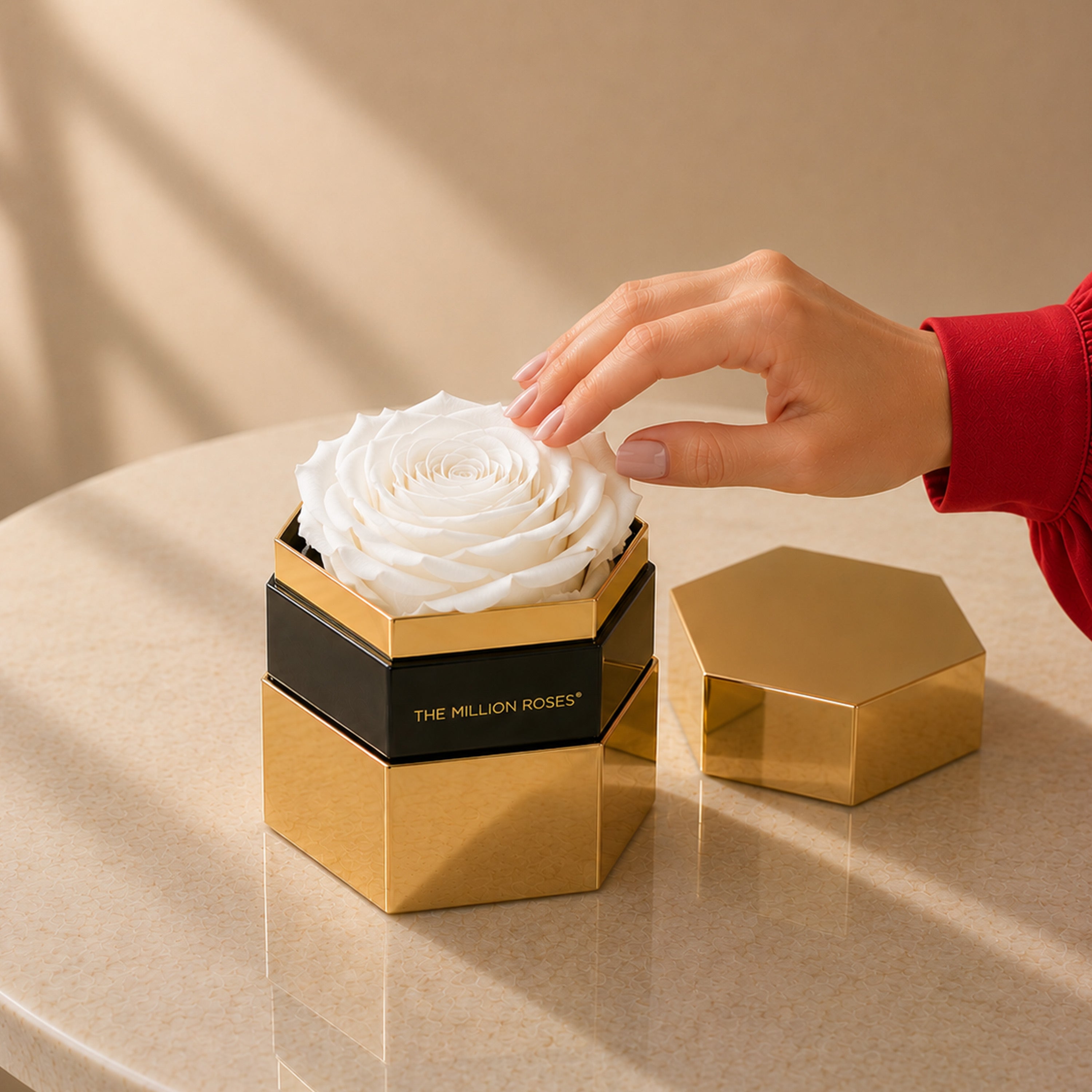 One in a Million™ Mirror Gold Hexagon Box | White Rose