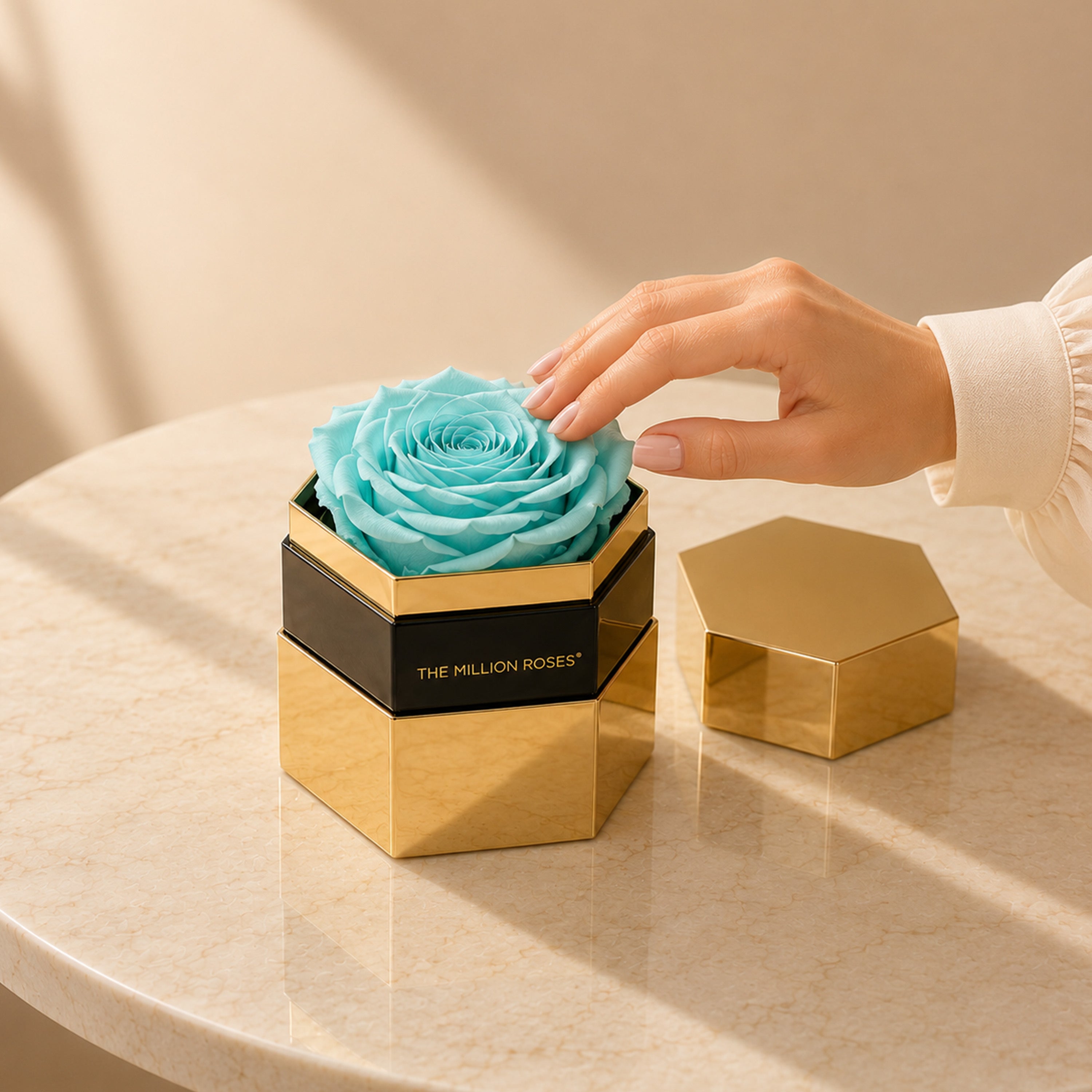 One in a Million™ Mirror Gold Hexagon Box | Turquoise Rose