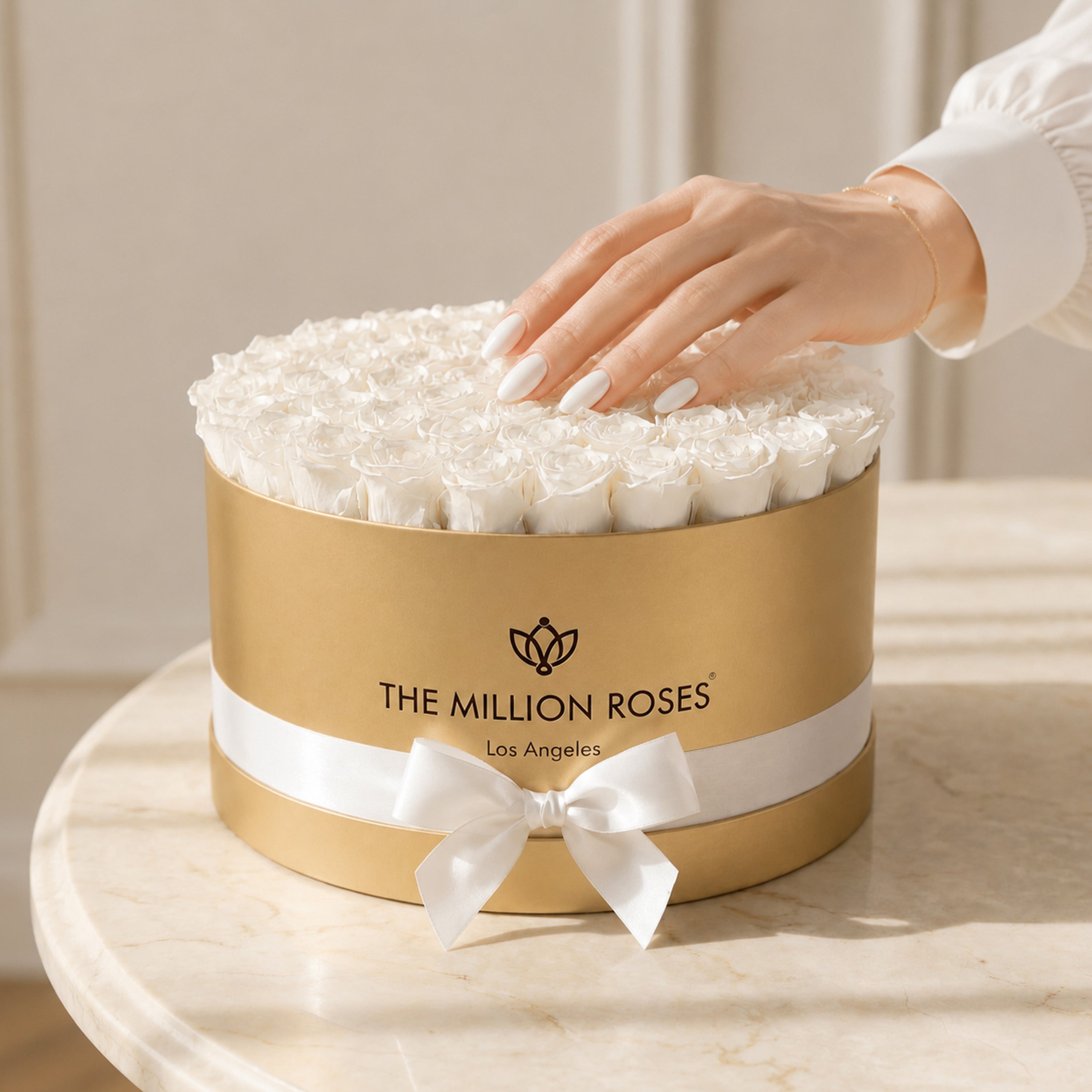 Deluxe Matte Gold Box | White Roses