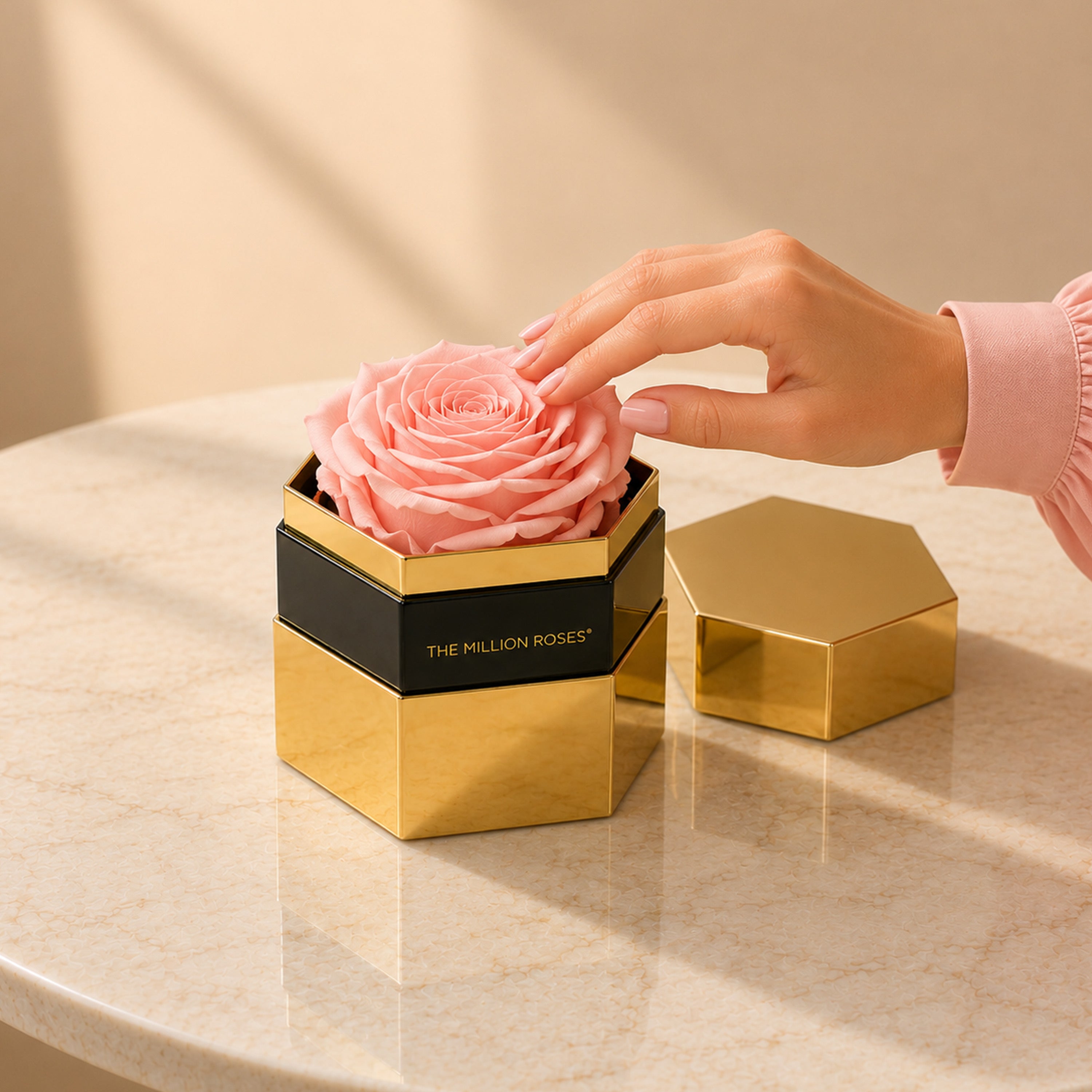 One in a Million™ Mirror Gold Hexagon Box | Light Pink Rose